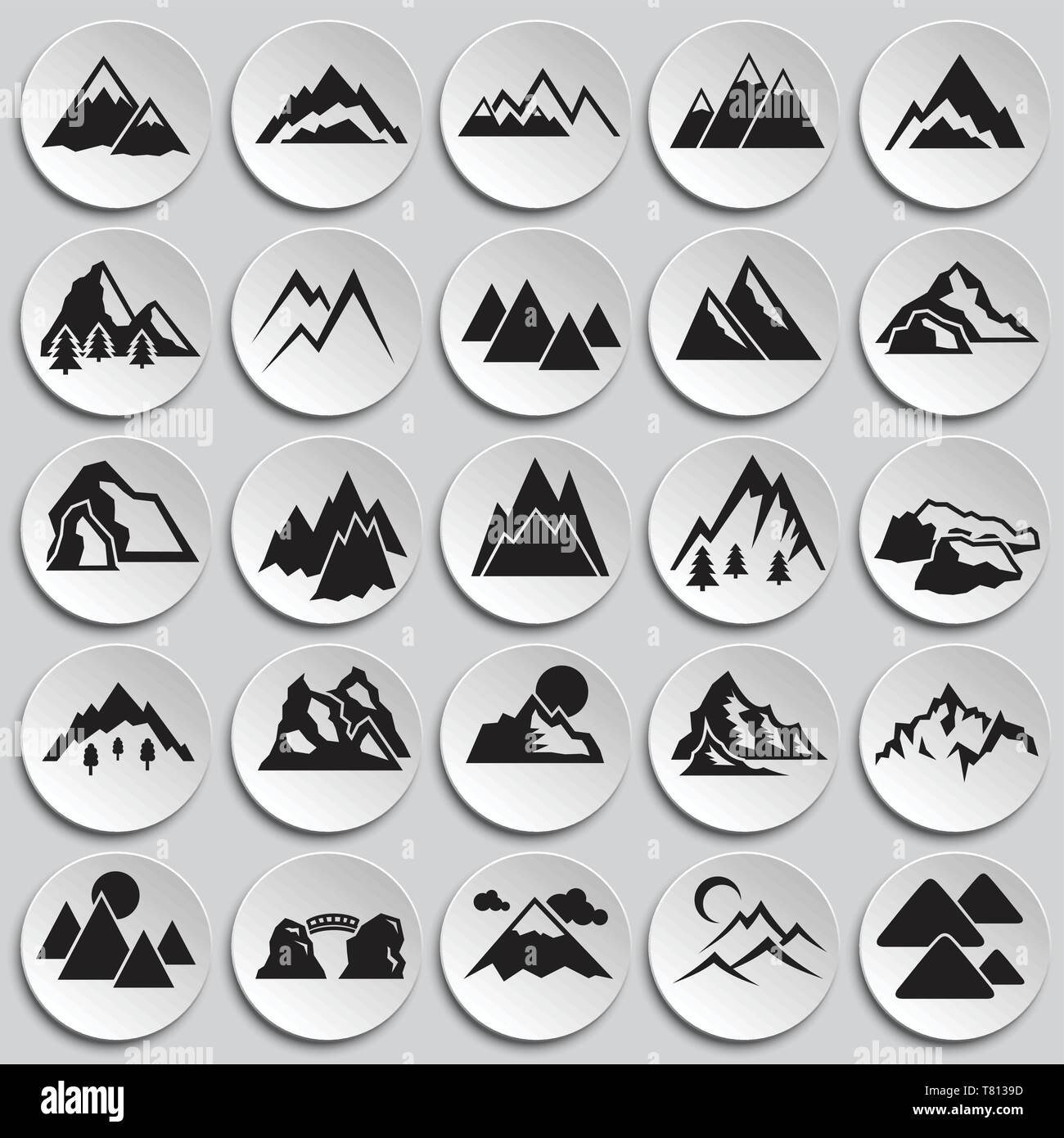 Mountains icons set on plates background for graphic and web design ...