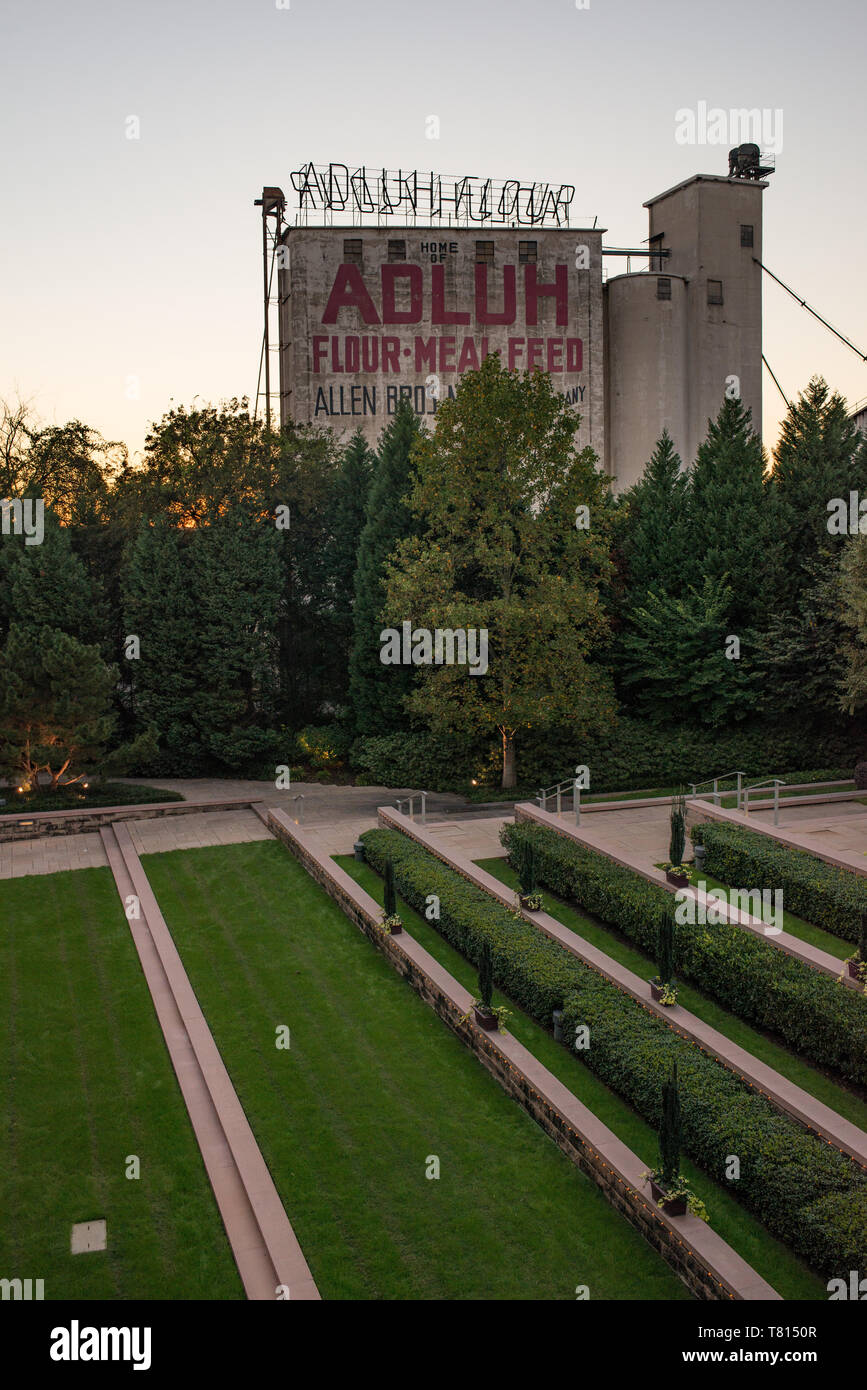 The iconic Adluh Flour Mill still stands and remains a working mill complete with a small retail store located in Columbia, South Carolina. Stock Photo