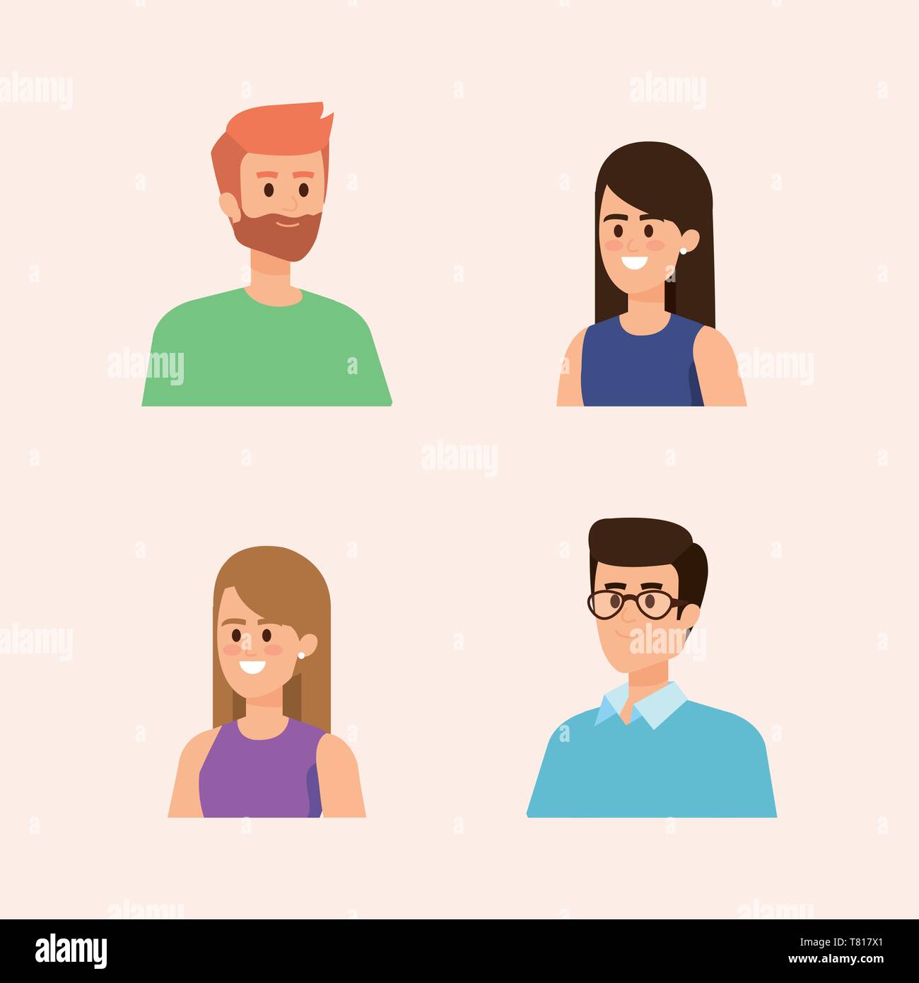 set of happy women and men head with hairstyle Stock
