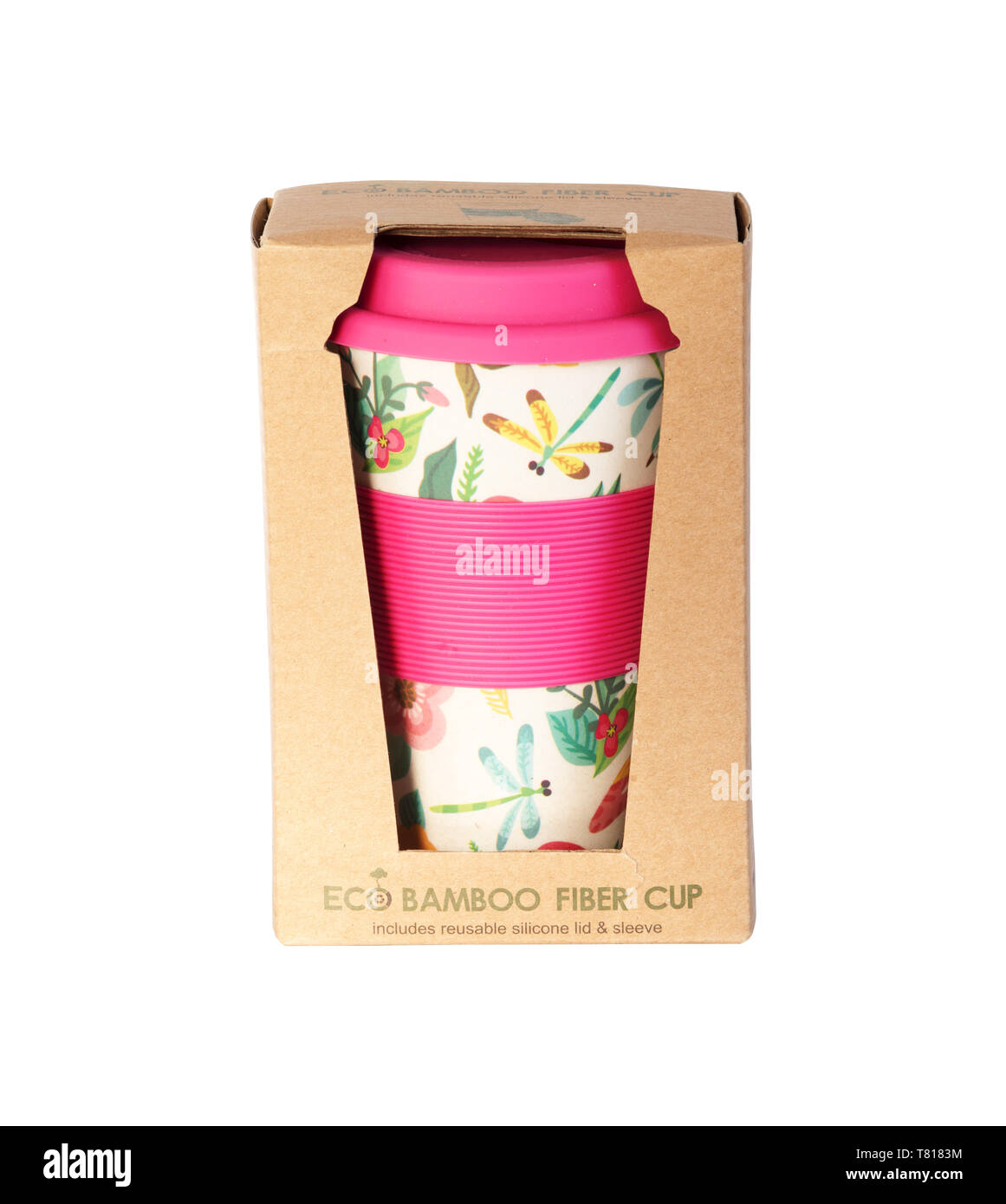 Reusable Bamboo pulp coffee cup to replace the use and throw non recyclable cups Stock Photo