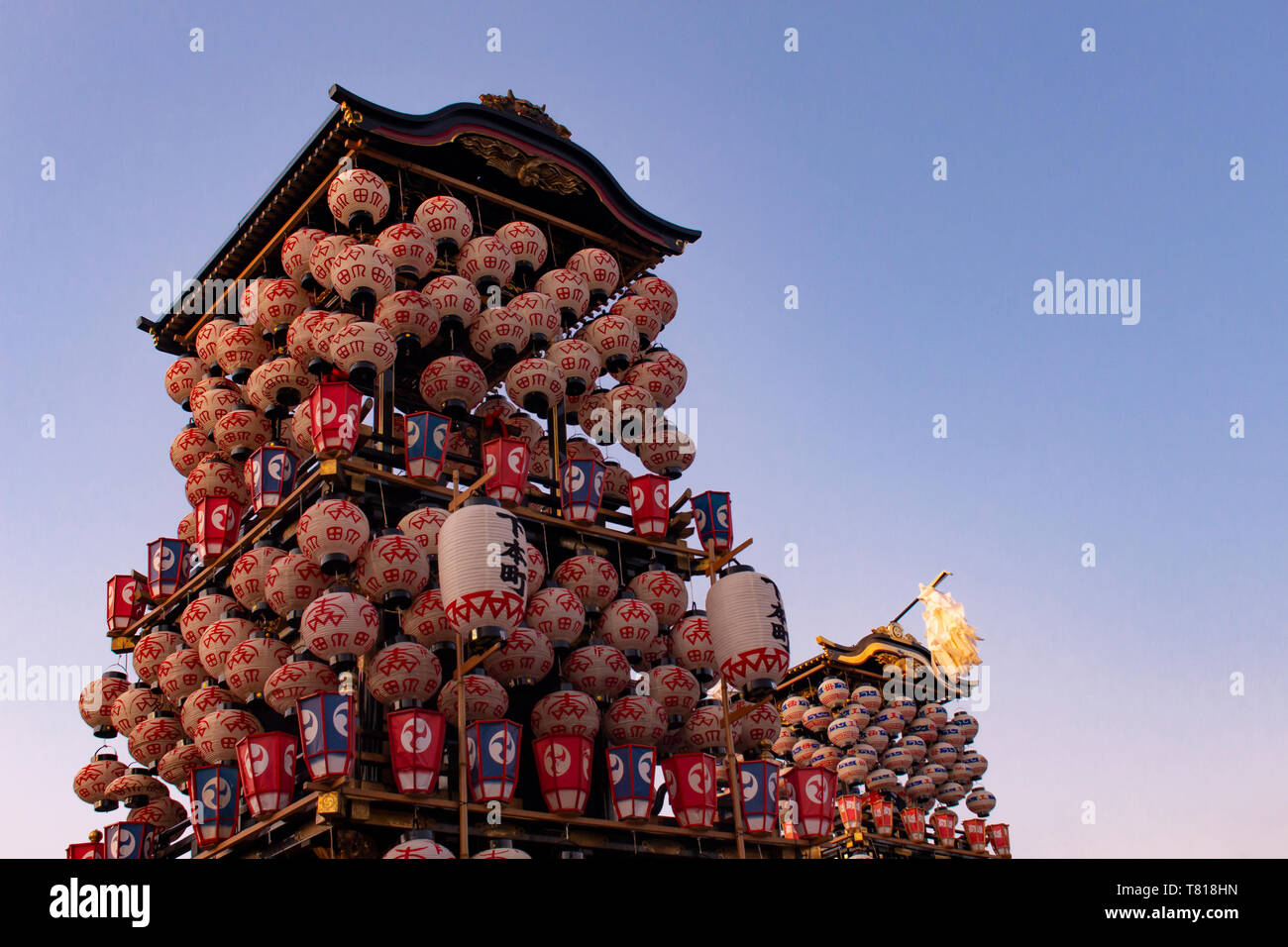 Japanese float dashi with paper lanterns parade during Inuyama Matsuri