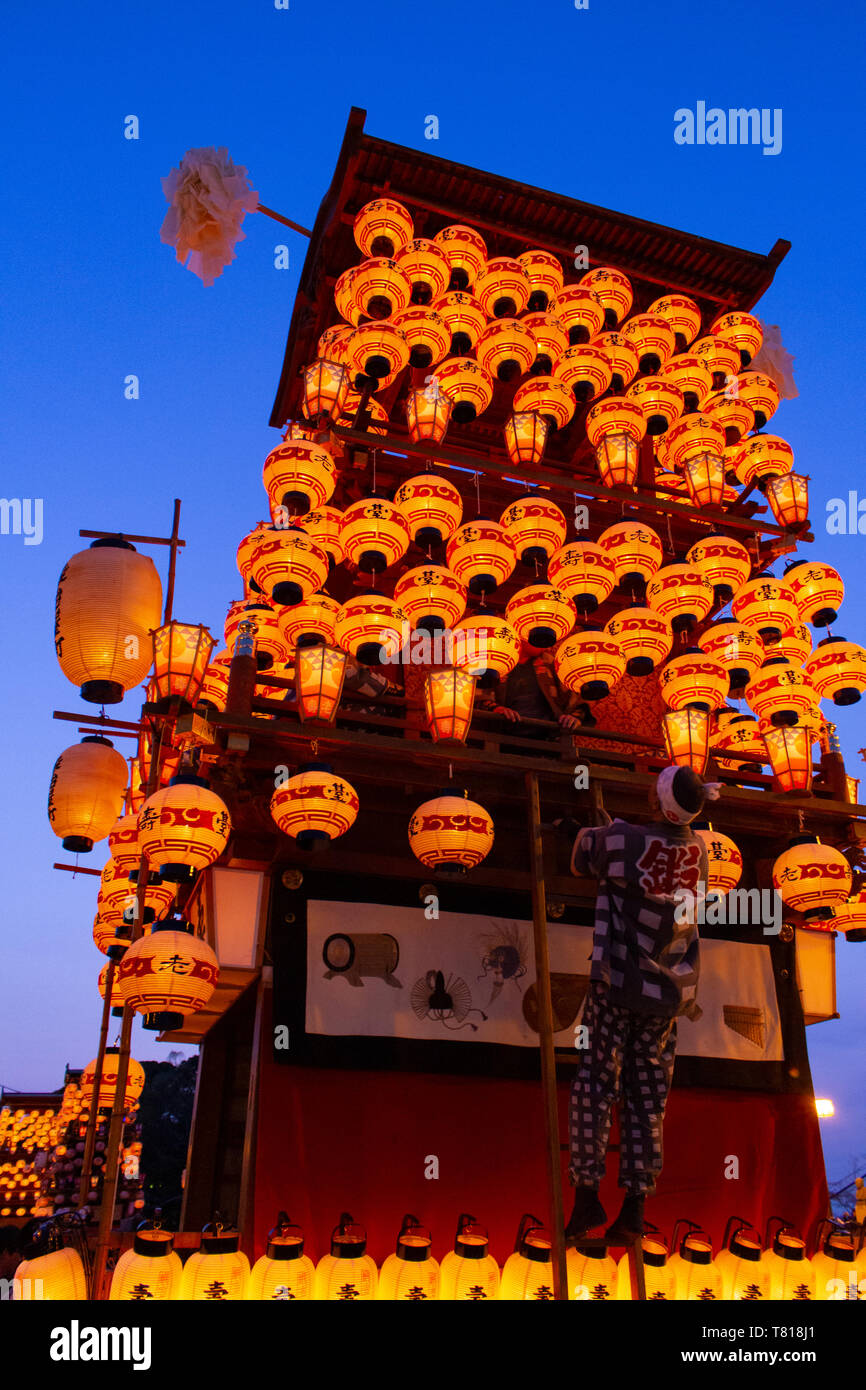 Japanese float dashi with paper lanterns parade during Inuyama Matsuri