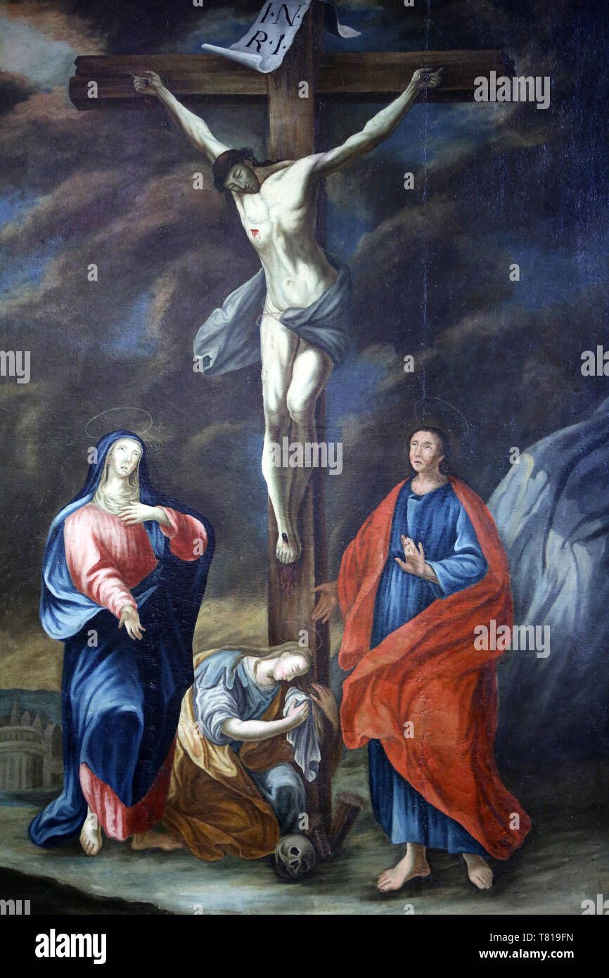 Crucifixion de Jésus-Christ. Eglise Notre-Dame de l'Assomption. Cordon. Stock Photo