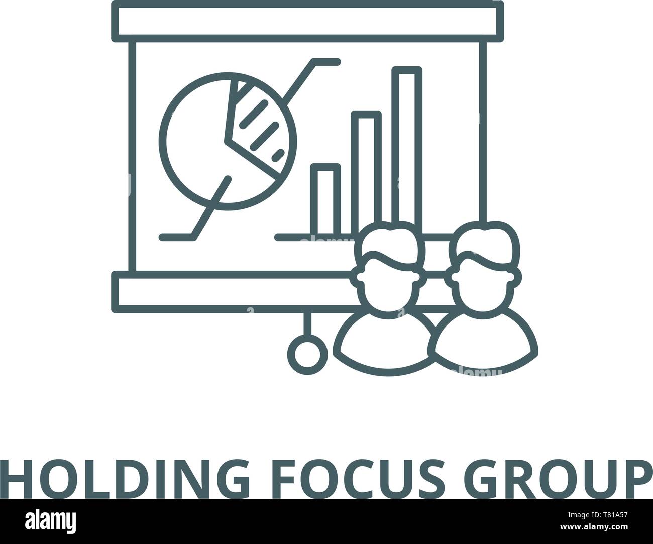Holding focus group vector line icon, linear concept, outline sign ...