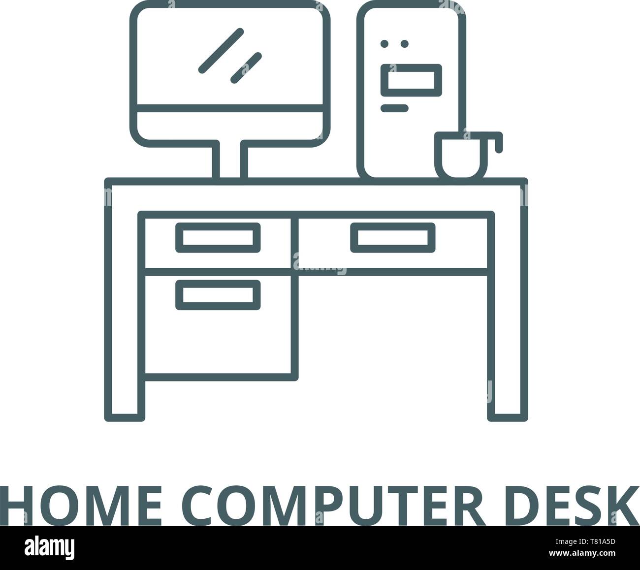 Home computer desk vector line icon, linear concept, outline sign ...