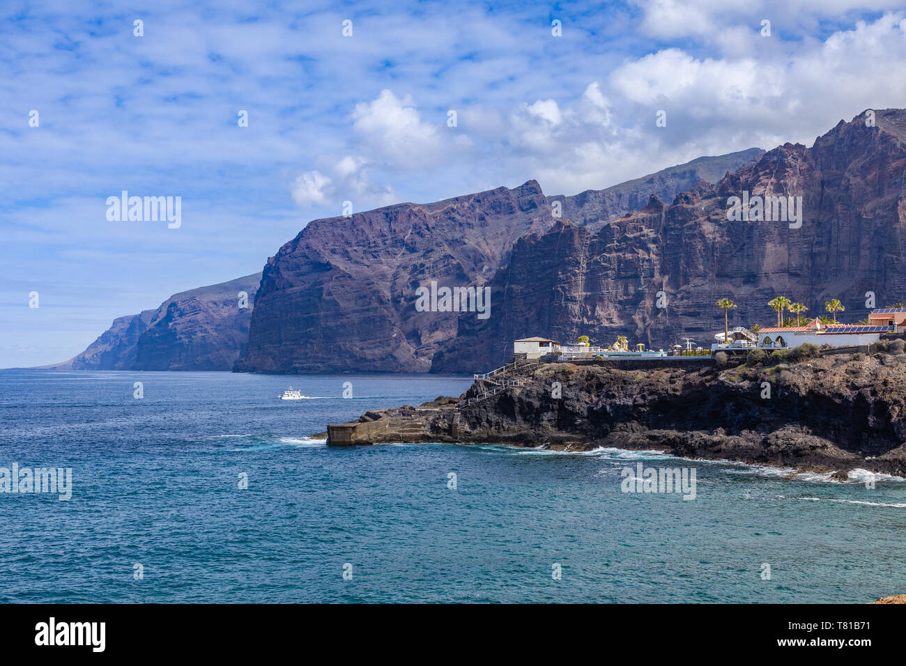Puerto de Santiago and Los Gigantes in the background, Tenerife, Canary Islands, Spain Stock Photo