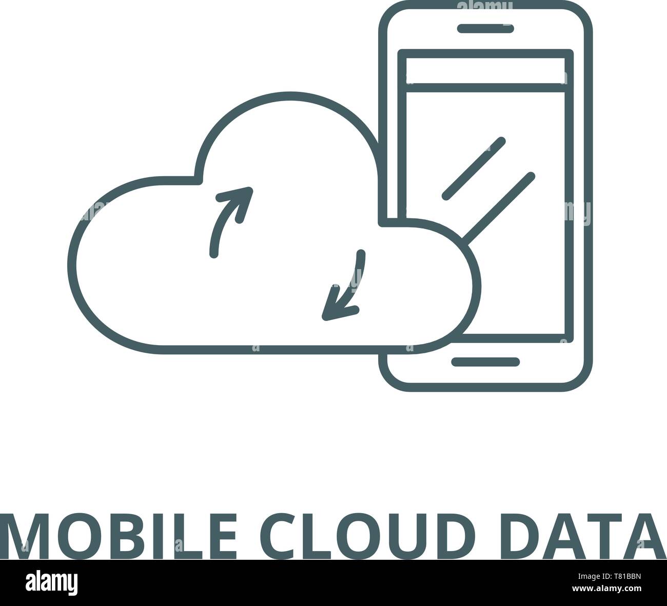 Mobile cloud data vector line icon, linear concept, outline sign, symbol Stock Vector