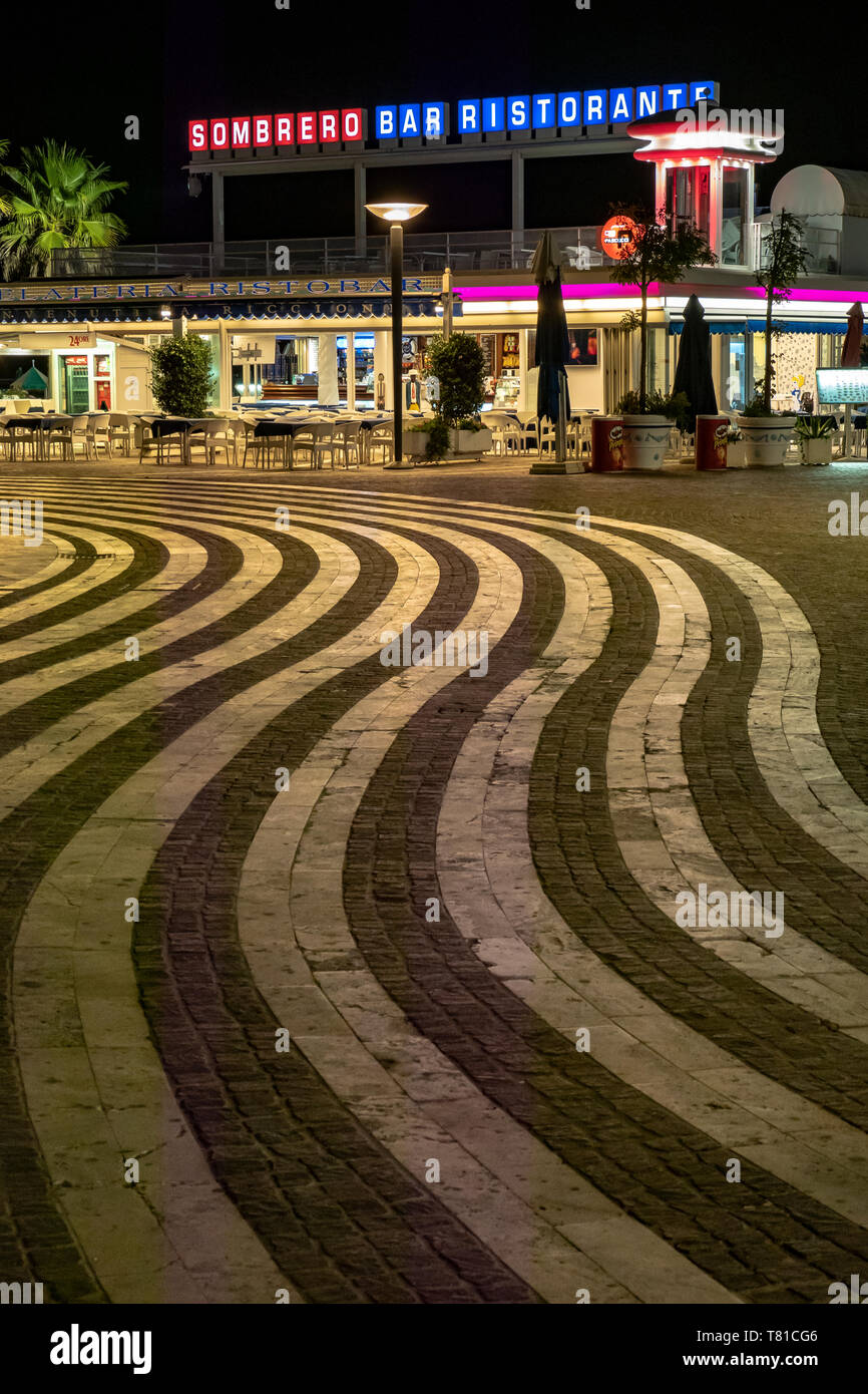 Street Paving Patterns, Riccione at night, neat Rimini, Italy