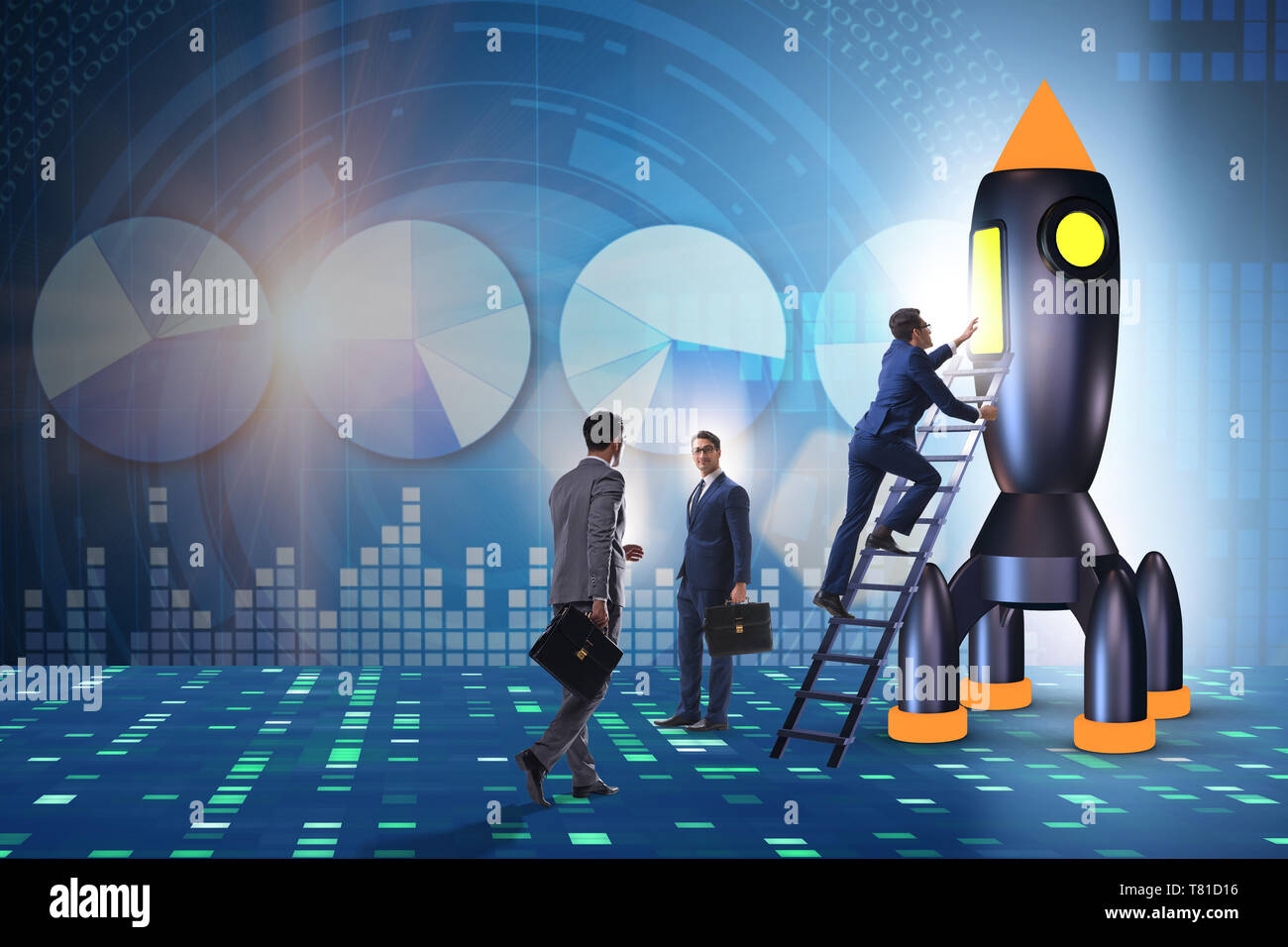 Boarding Rocketship Young businessman boarding space rocket in start-up concept Stock Photo ...