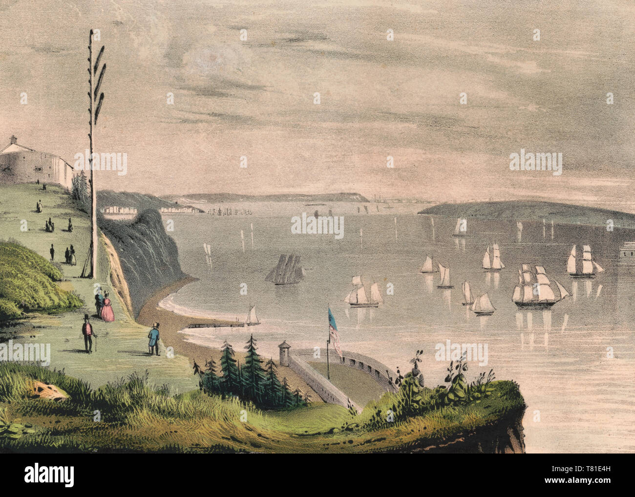 New York Bay: from the telegraph station, circa 1850 Stock Photo