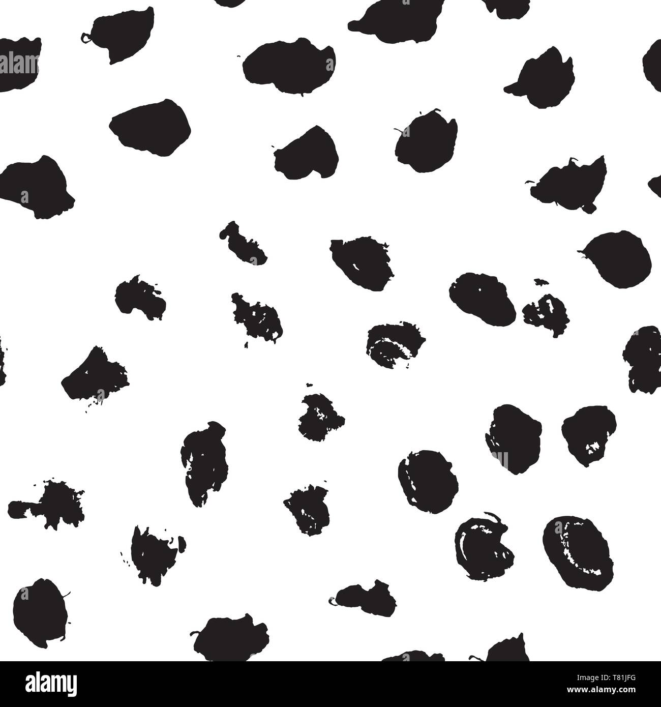 Seamless pattern with hand drawn black dots on white background. Polka ...