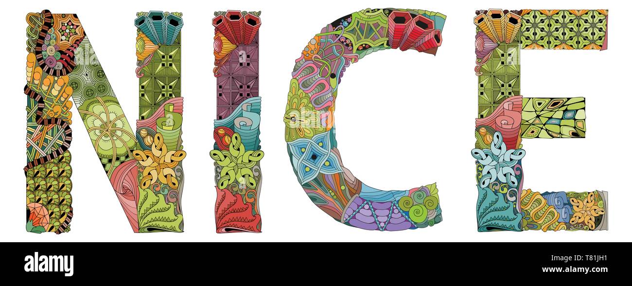 Word NICE. Vector zentangle object for decoration Stock Vector Image