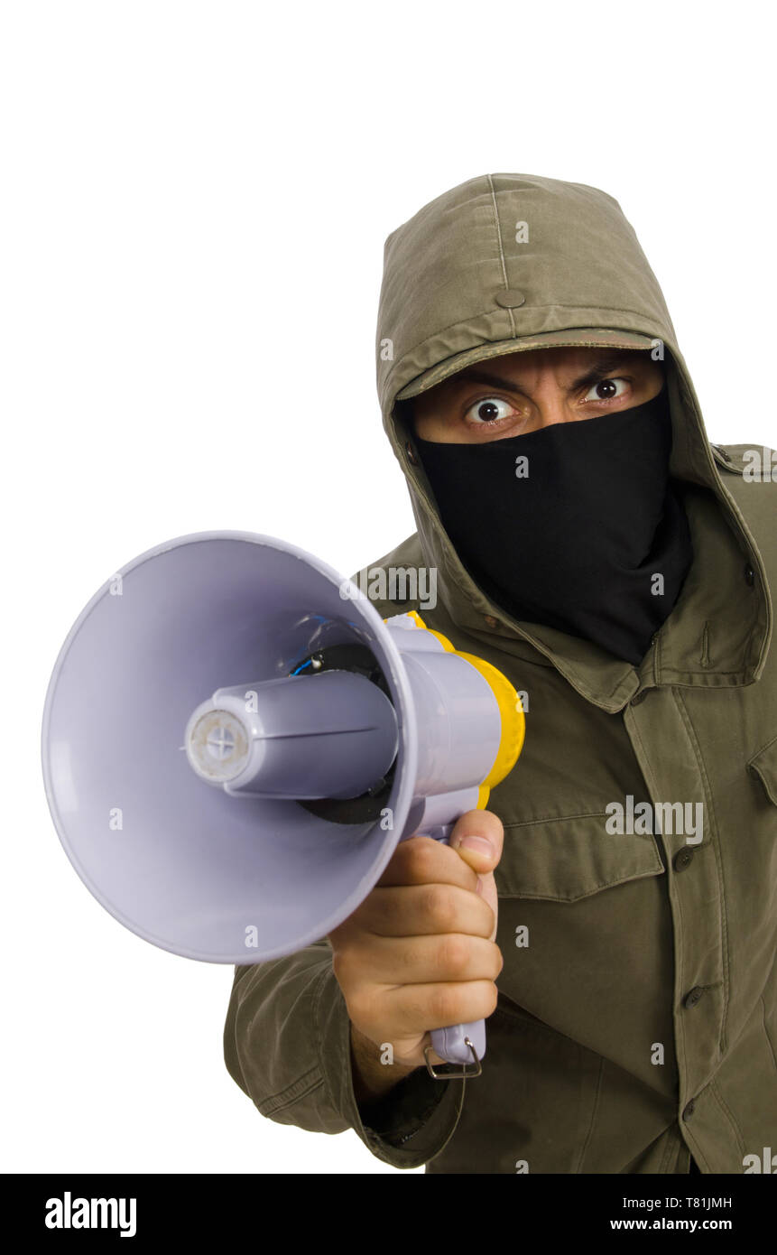 Criminal wearing mask isolated on white Stock Photo - Alamy