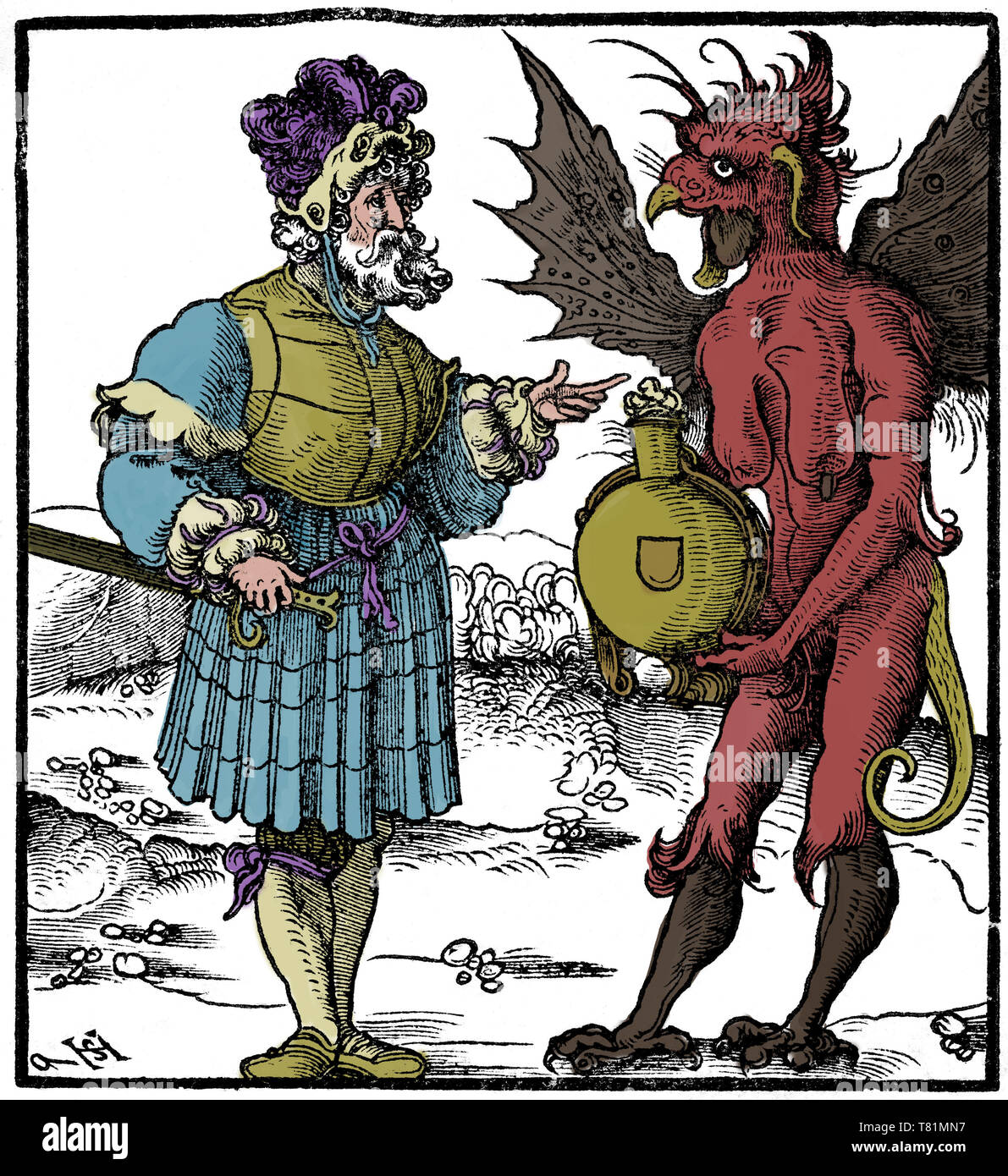 The Devil Offering Poison to a Knight Stock Photo