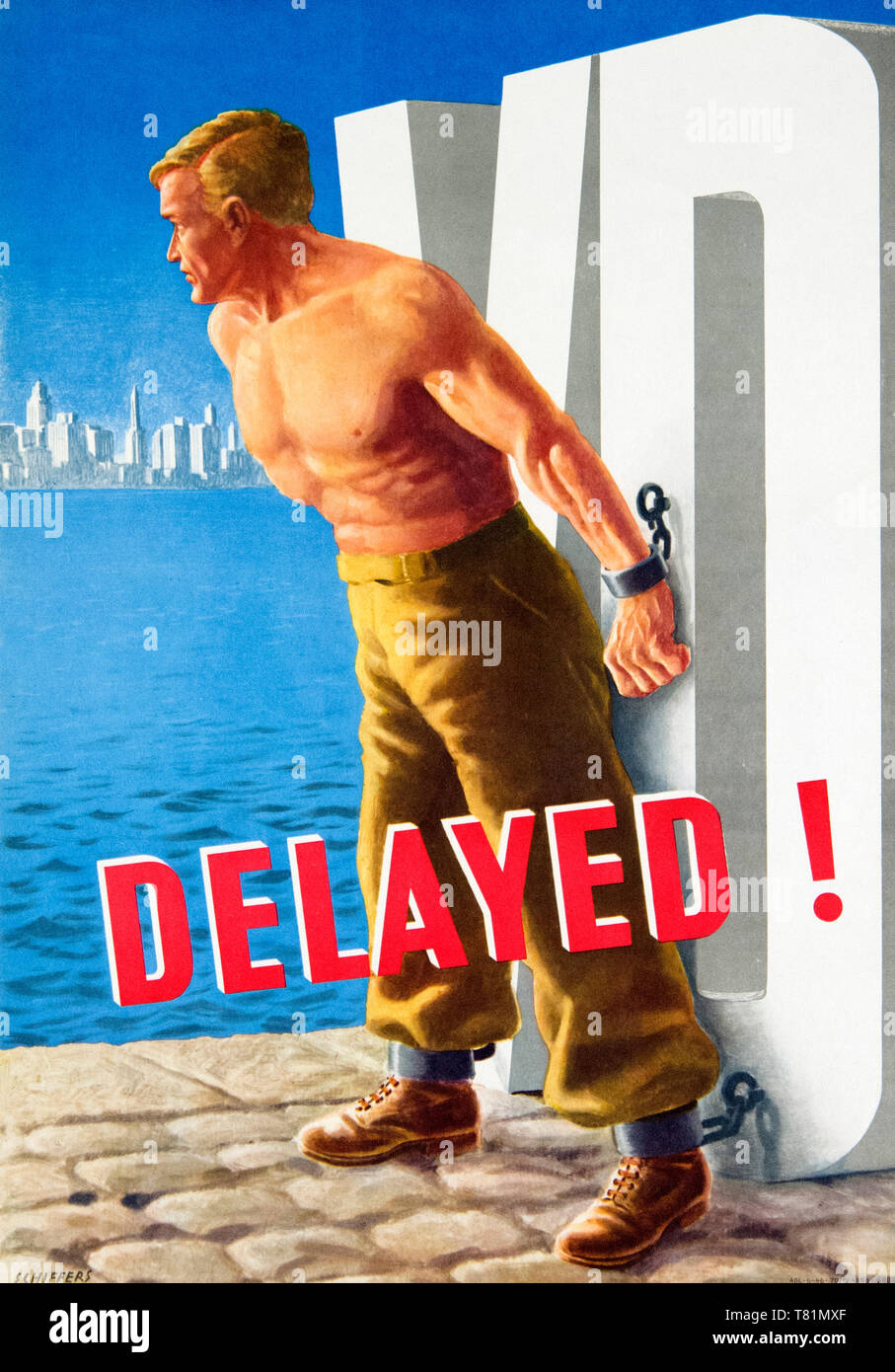 WWII STD Poster, Delayed! VD Stock Photo