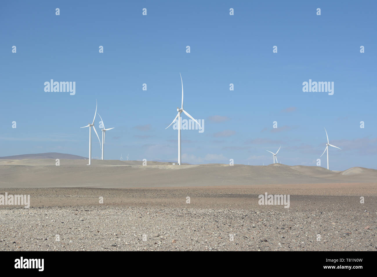 Wind power turbines in the desert Stock Photo