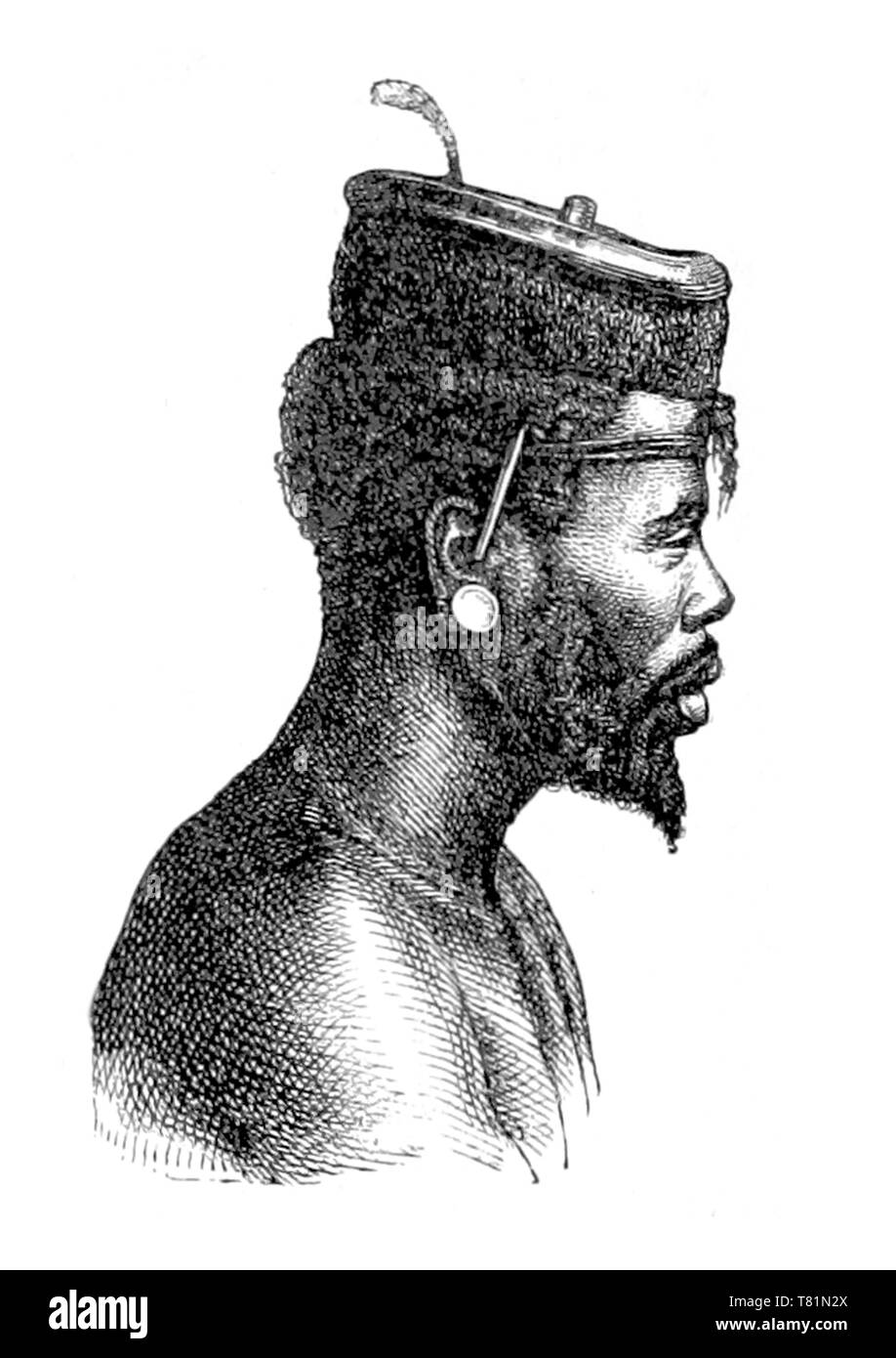 South Africa, Zulu Man with Earplug, 19th Century Stock Photo
