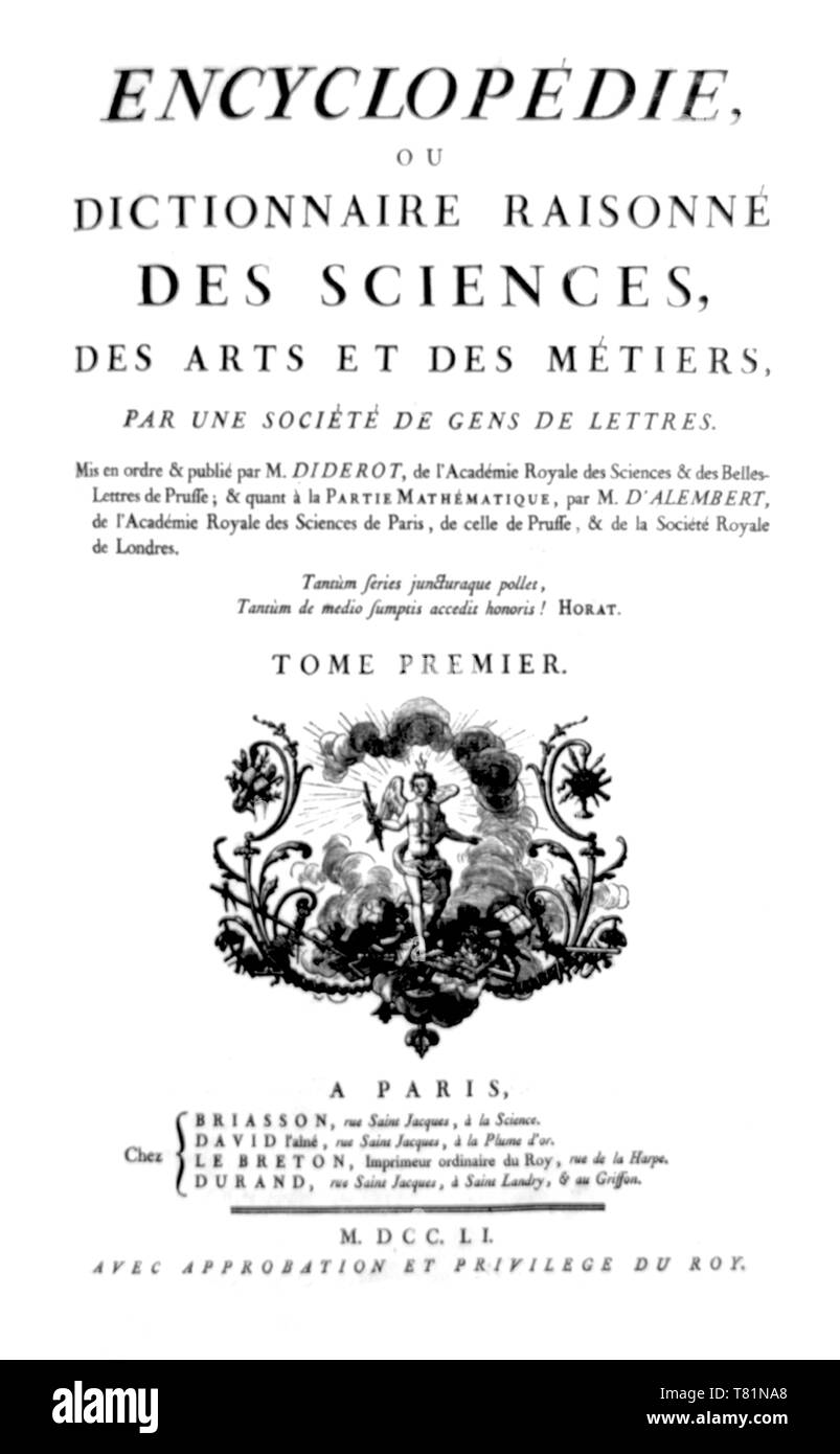 Denis Diderot and Jean le Rond d'Alembert, EncyclopÃ©die, 1751 Stock Photo