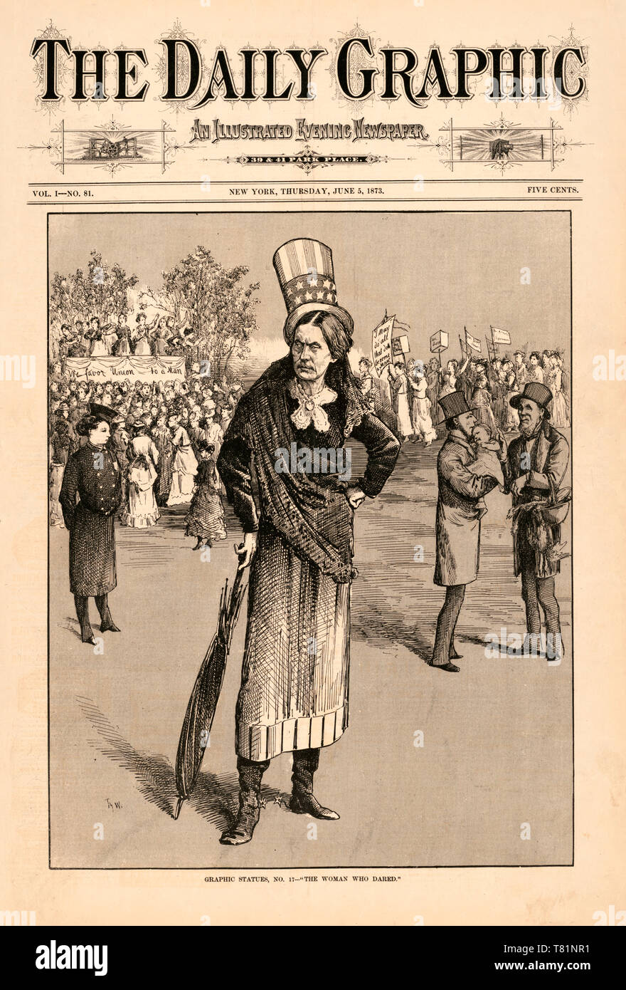 Cartoon of Susan B. Anthony Campaigning, 1873 Stock Photo