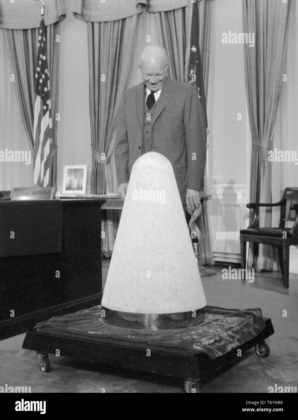 Eisenhower and Missile Cone, 1957 Stock Photo
