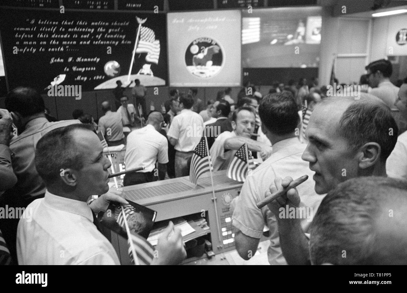 Apollo 11, Flight Controllers Celebrating, 1969 Stock Photo