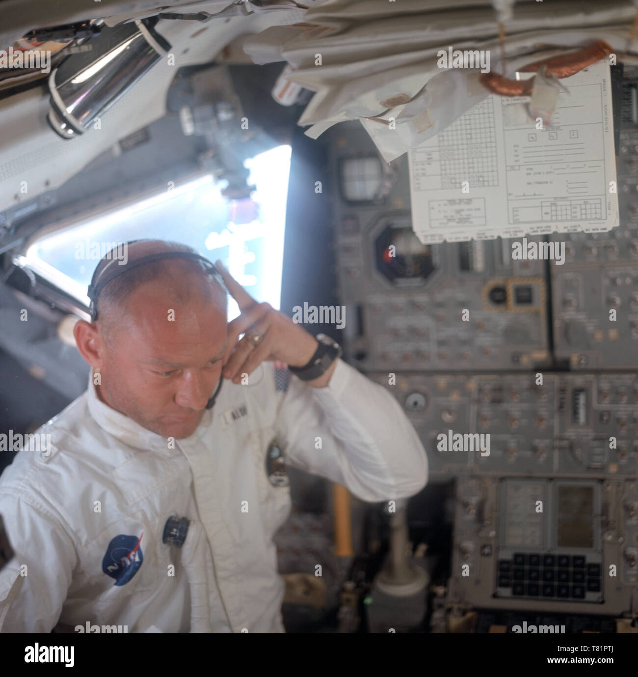 Apollo 11, Buzz Aldrin Inside Lunar Module, 1969 Stock Photo