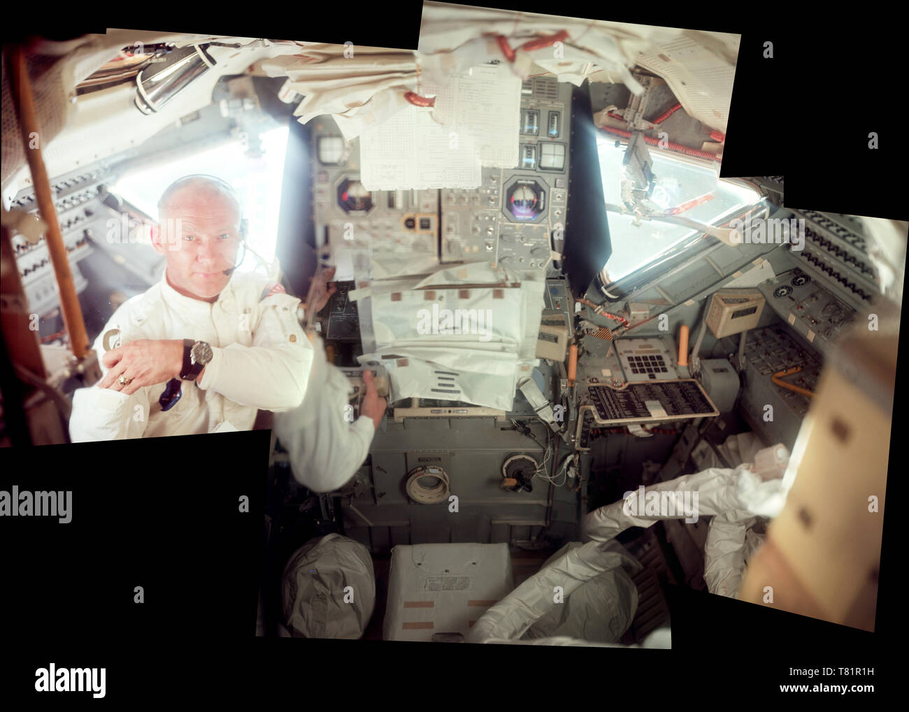 Apollo 11, Composite of Buzz Aldrin In Lunar Module, 1969 Stock Photo