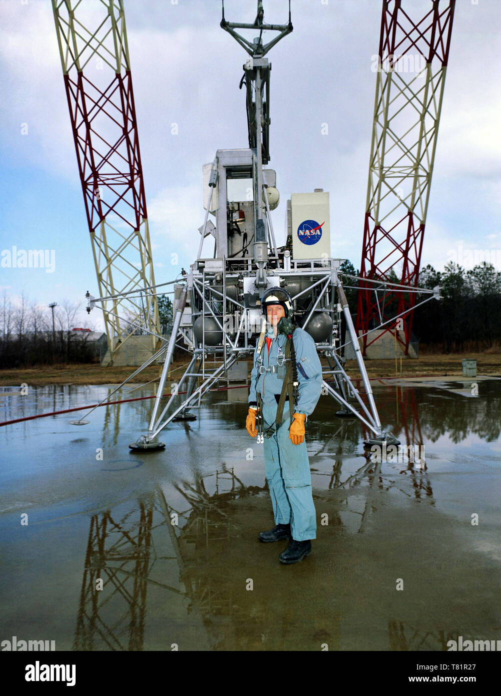 Apollo 11, Neil Armstrong with LEM Simulator, 1969 Stock Photo