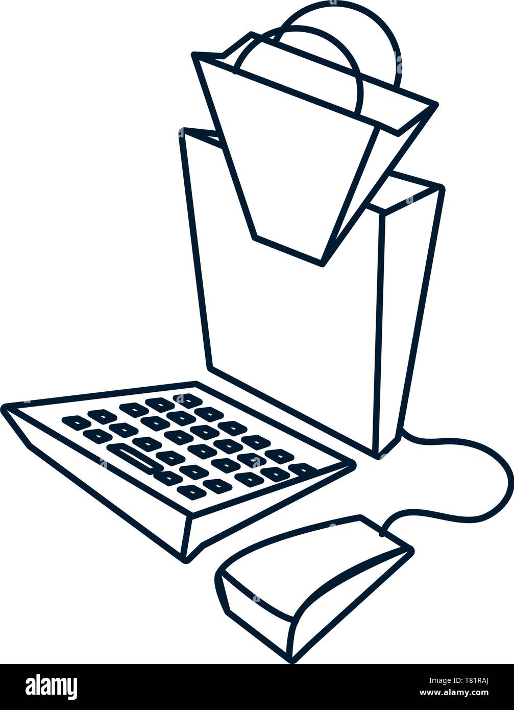 shopping bag with desktop computer vector illustration design Stock ...