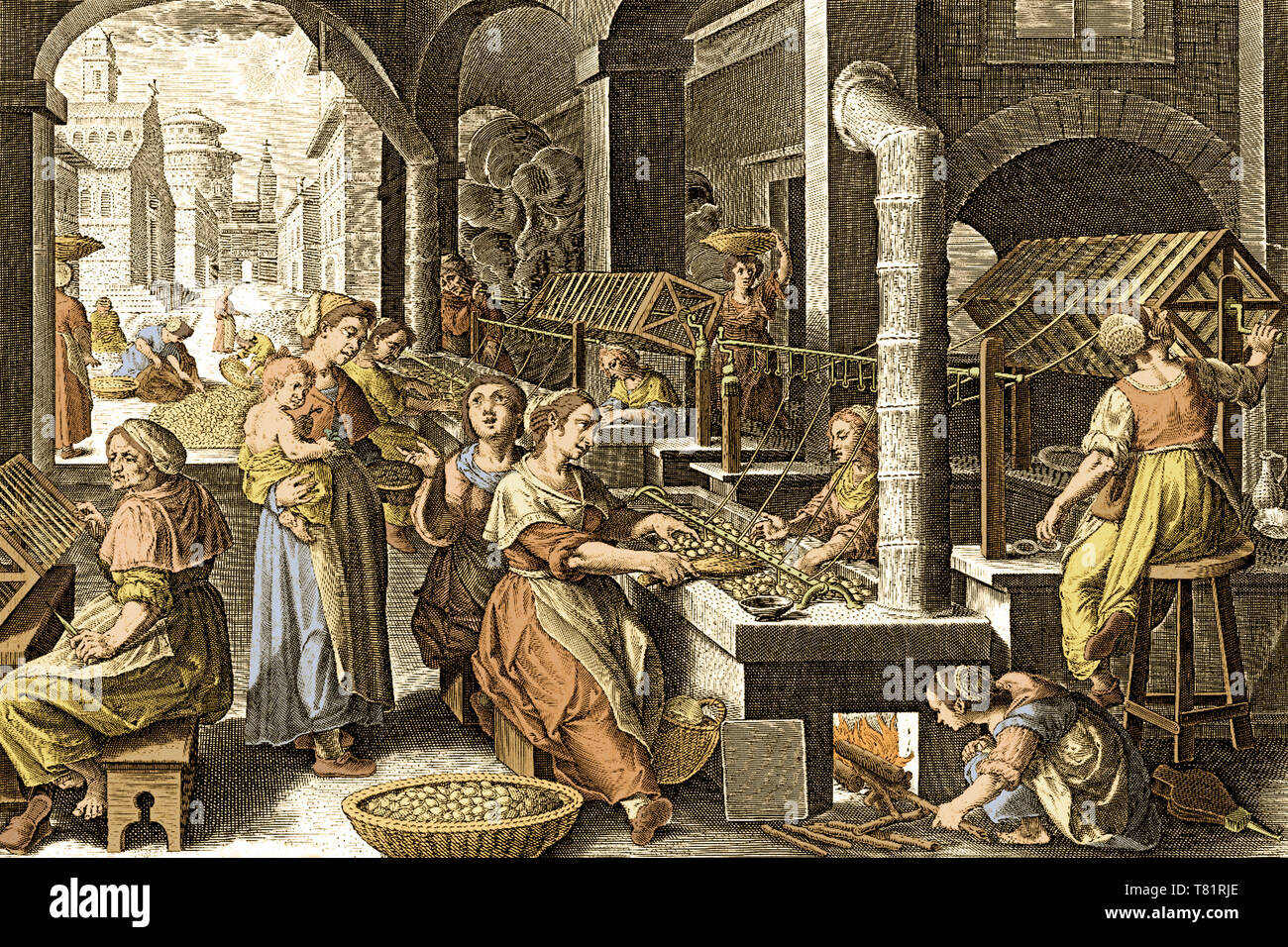 Weaving Room, Silk Making in Europe, 16th Century Stock Photo