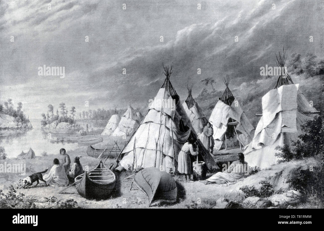 Wyandot Indian Encampment, Lake Huron Stock Photo