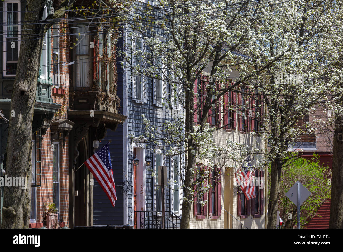 Springtime, historic Stockade District, Schenectady, New York Stock