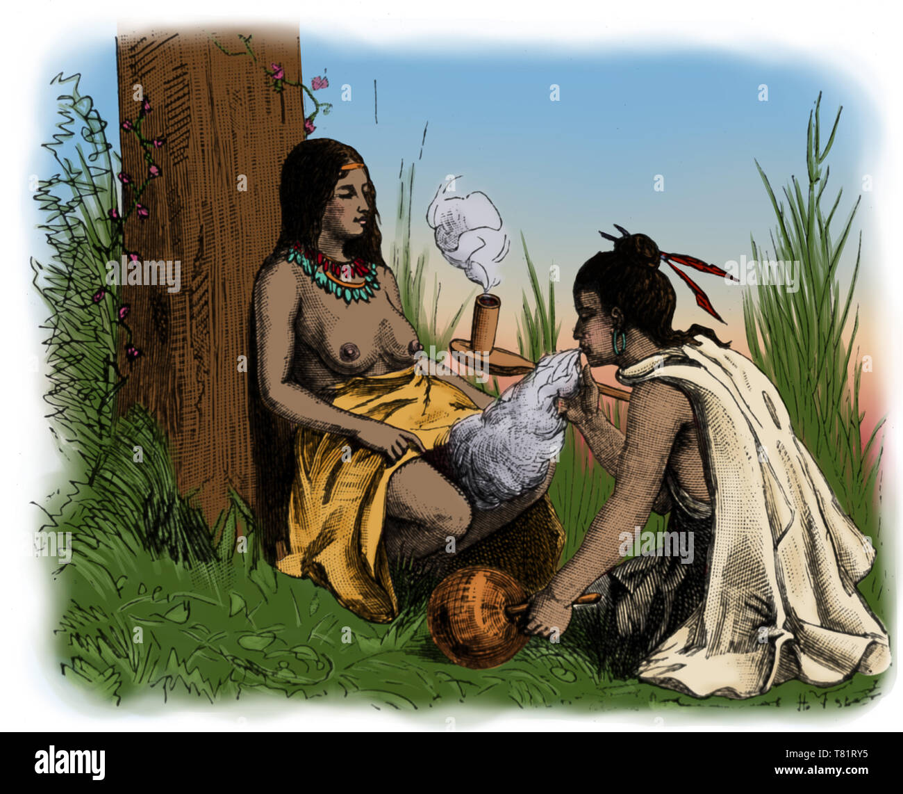 American Indian Midwife, Medicinal Tobacco Stock Photo