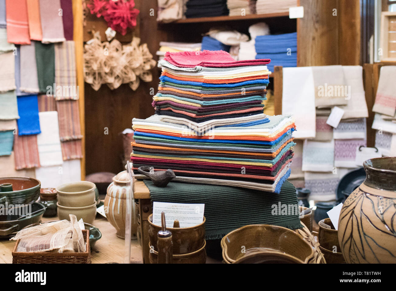 Arts and crafts are, many of which are made by the Women Weavers of the Crossnore School, are