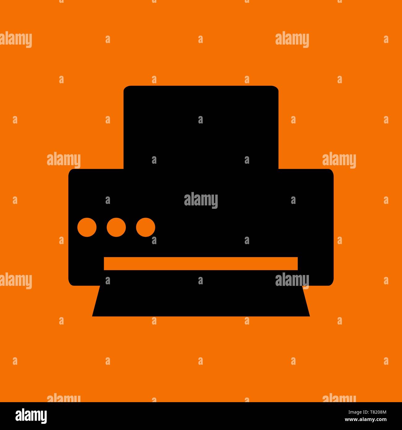 Printer Icon. Black on Orange Background. Vector Illustration. Stock Vector