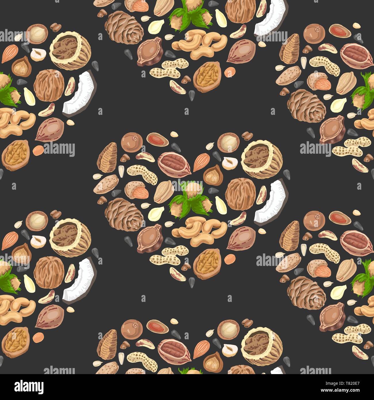 Seamless pattern with colored nuts and seeds. Vector illustration for ...