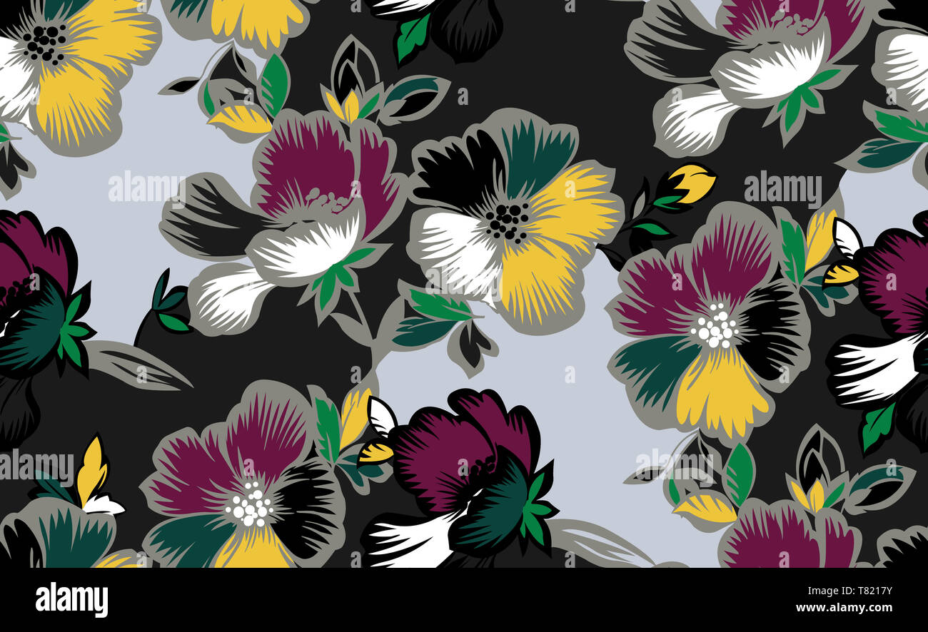 Flowers print black background hi-res stock photography and images - Alamy