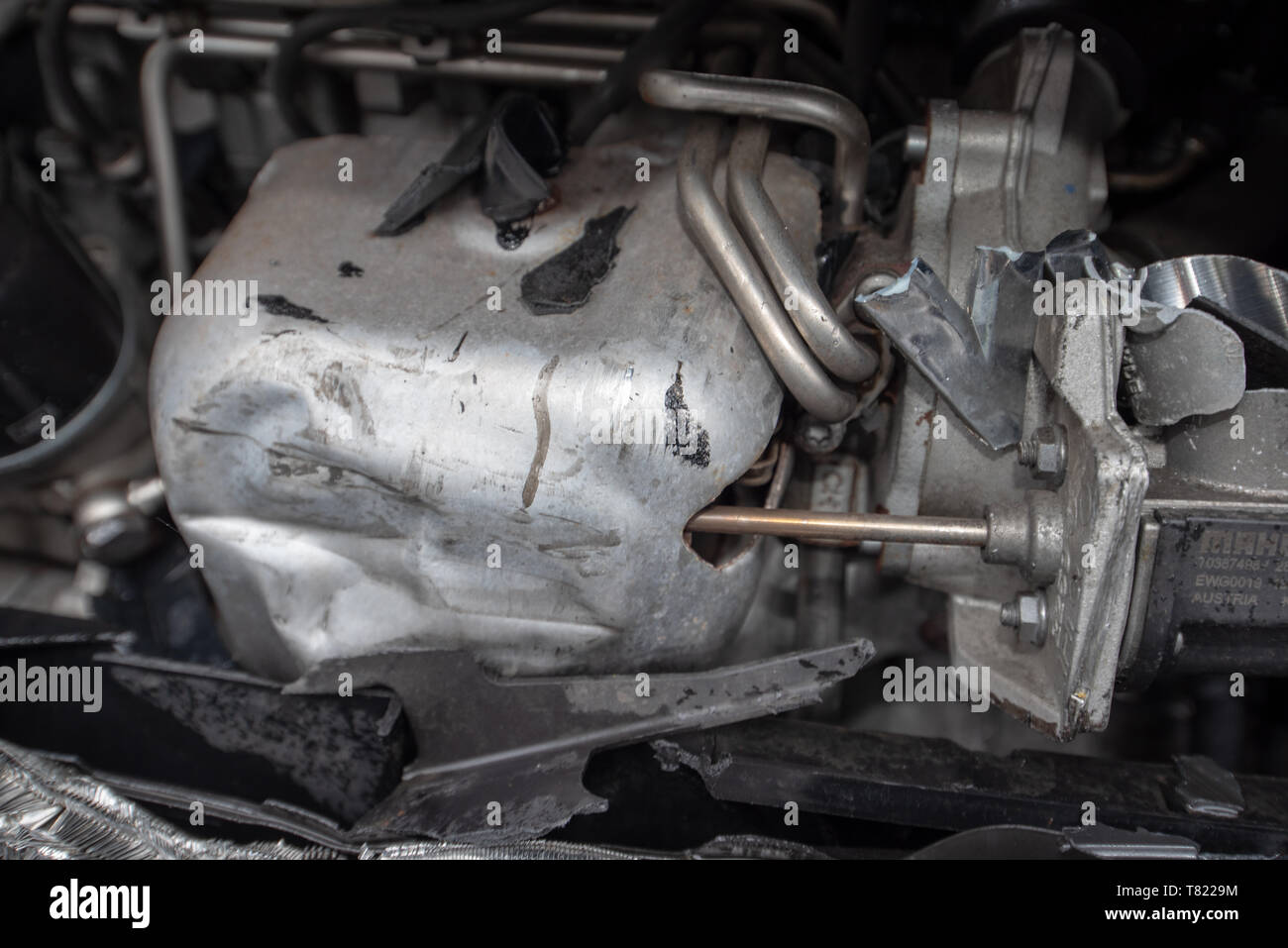 Volkswagen Golf. Car crash damage and details. Head on vehicle accident