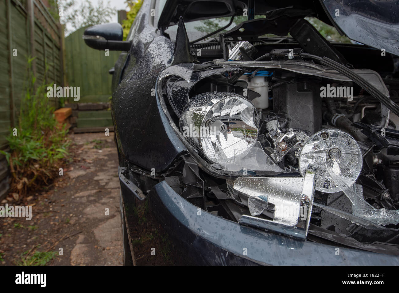 Volkswagen Golf. Car crash damage and details. Head on vehicle accident