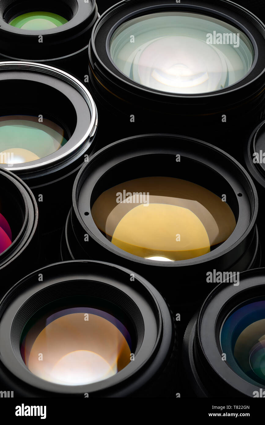 Many camera lens different sizes and colors Stock Photo Alamy