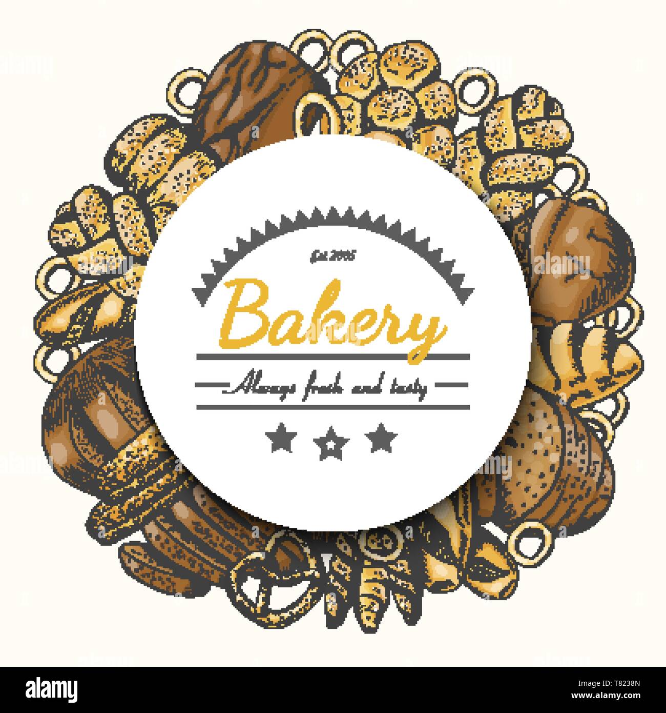 Vector background with bakery product arranged in a circle. Vector ...