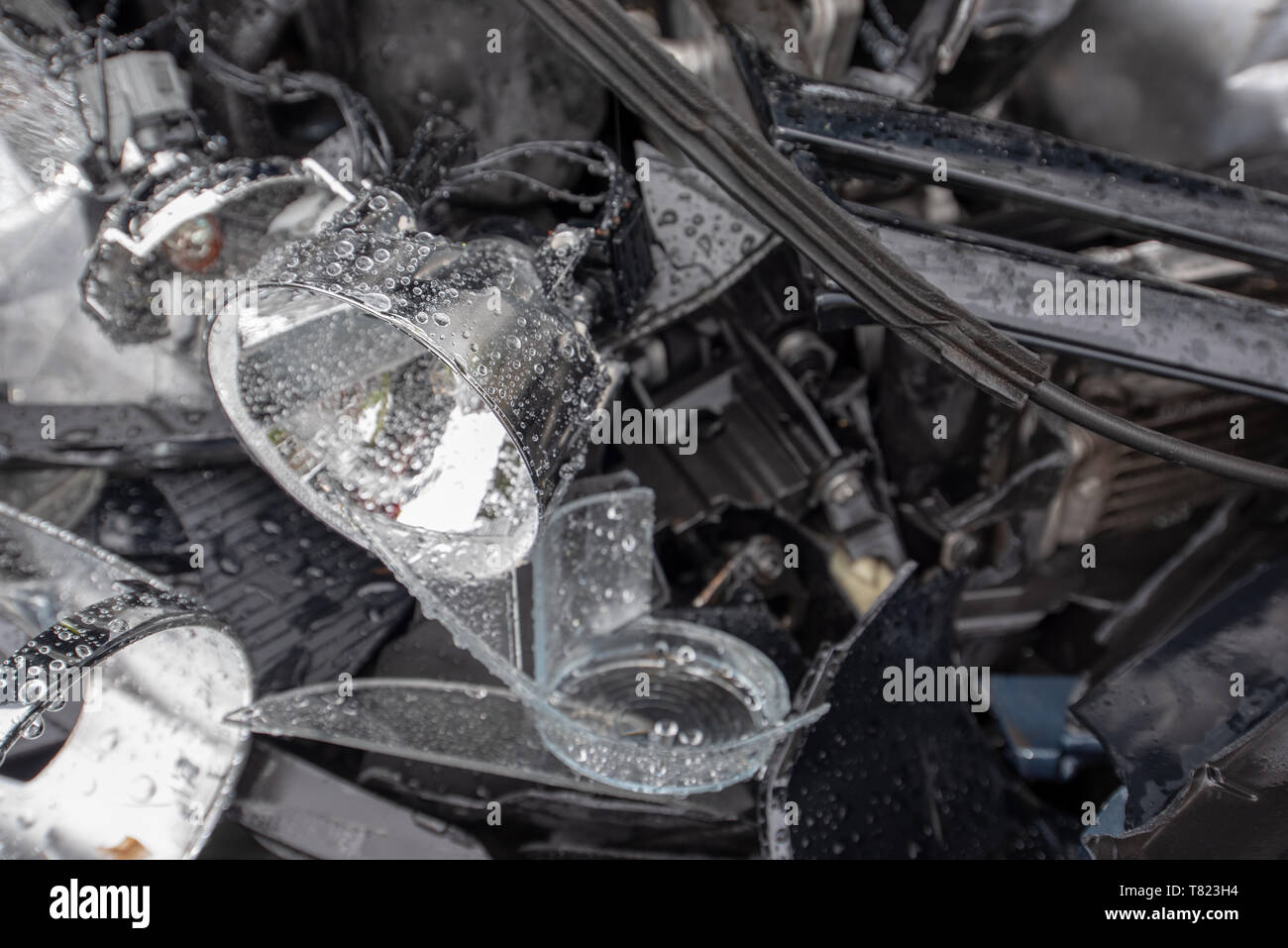 Volkswagen Golf. Car crash damage and details. Head on vehicle accident