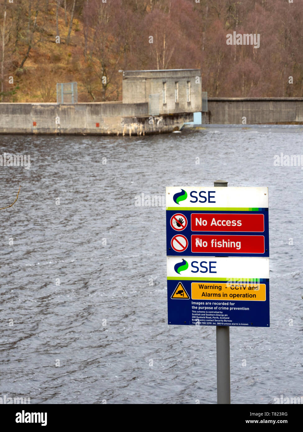 SSE Sign, Loch Tummel, Pitlochry, Perth and Kinross, Scotland, UK Stock Photo