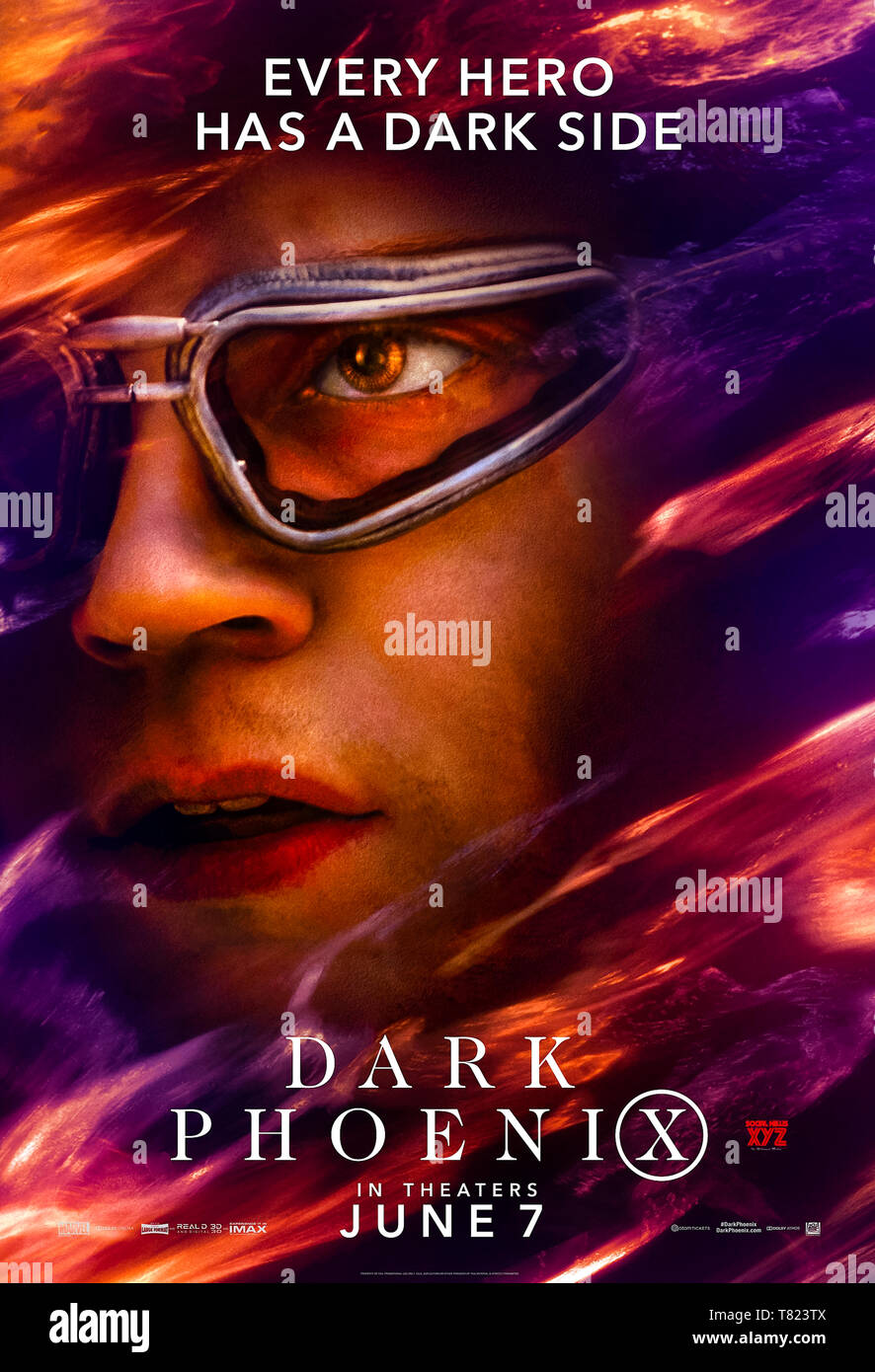 Dark Phoenix (2019) directed by Simon Kinberg and starring Evan Peters as Peter Maximoff aka Quicksilver. Stock Photo