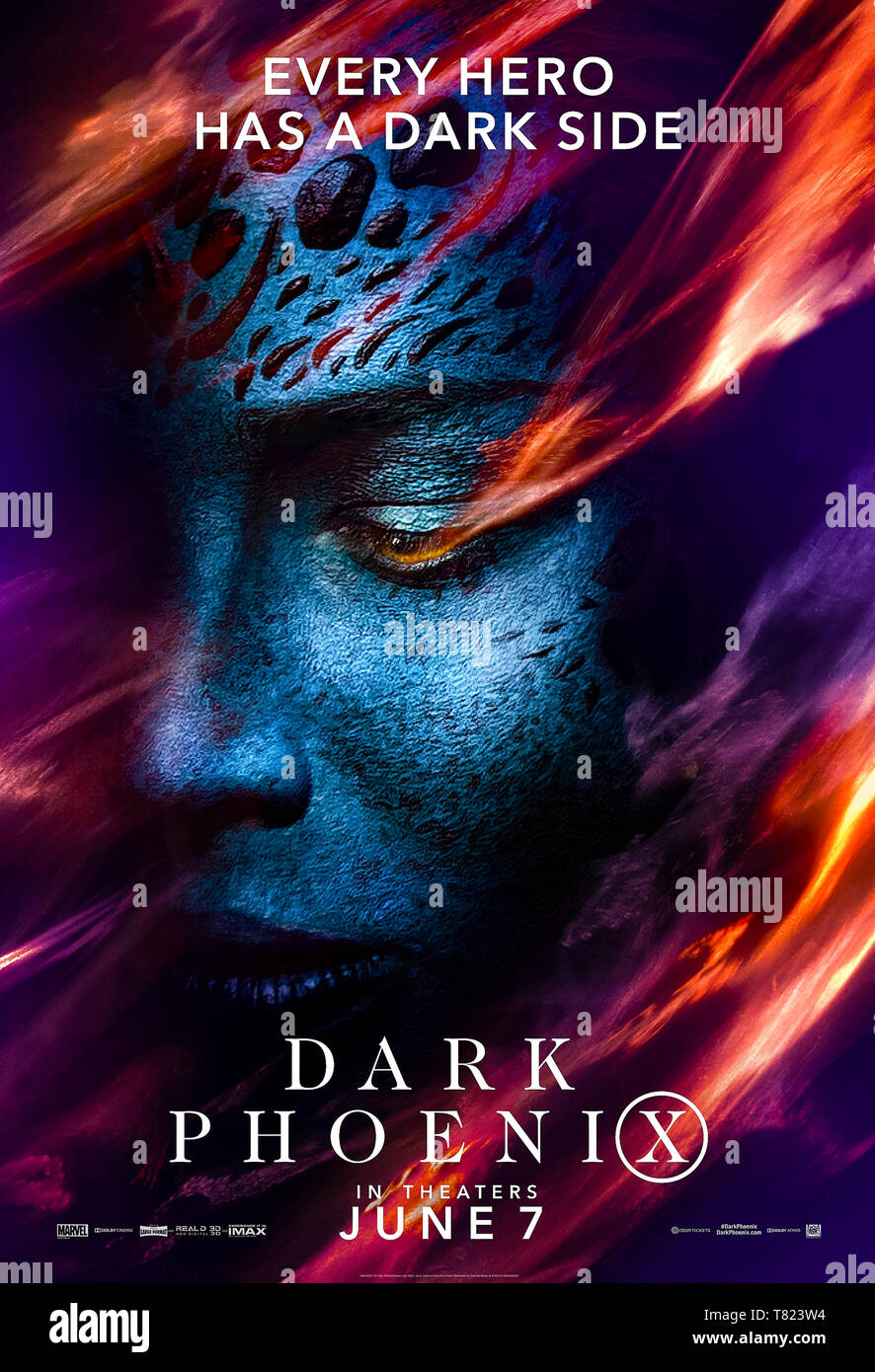 Dark Phoenix (2019) directed by Simon Kinberg and starring Jennifer Lawrence as Raven aka Mystique. Stock Photo