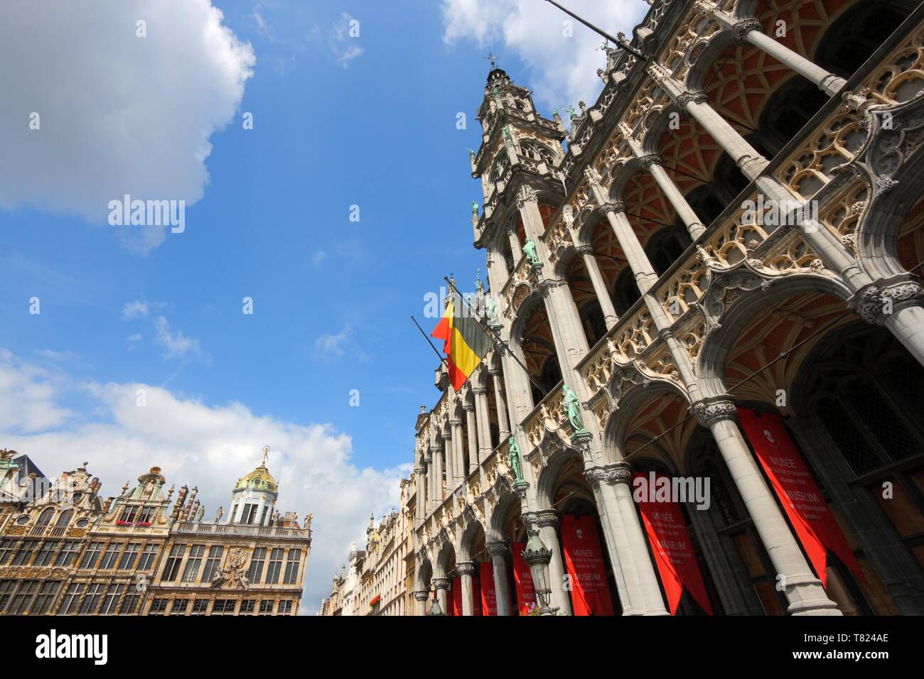 BRUSSELS, BELGIUM - AUGUST 25, 2008: Grand Place view in Brussels, Belgium. Grand Place is a UNESCO World Heritage Site. It features old guild halls a Stock Photo
