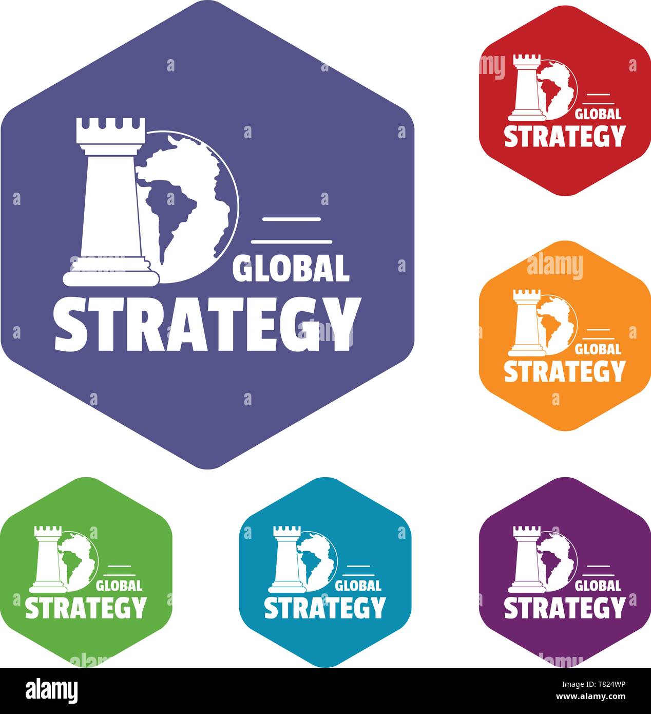 Global strategy icons vector hexahedron Stock Vector