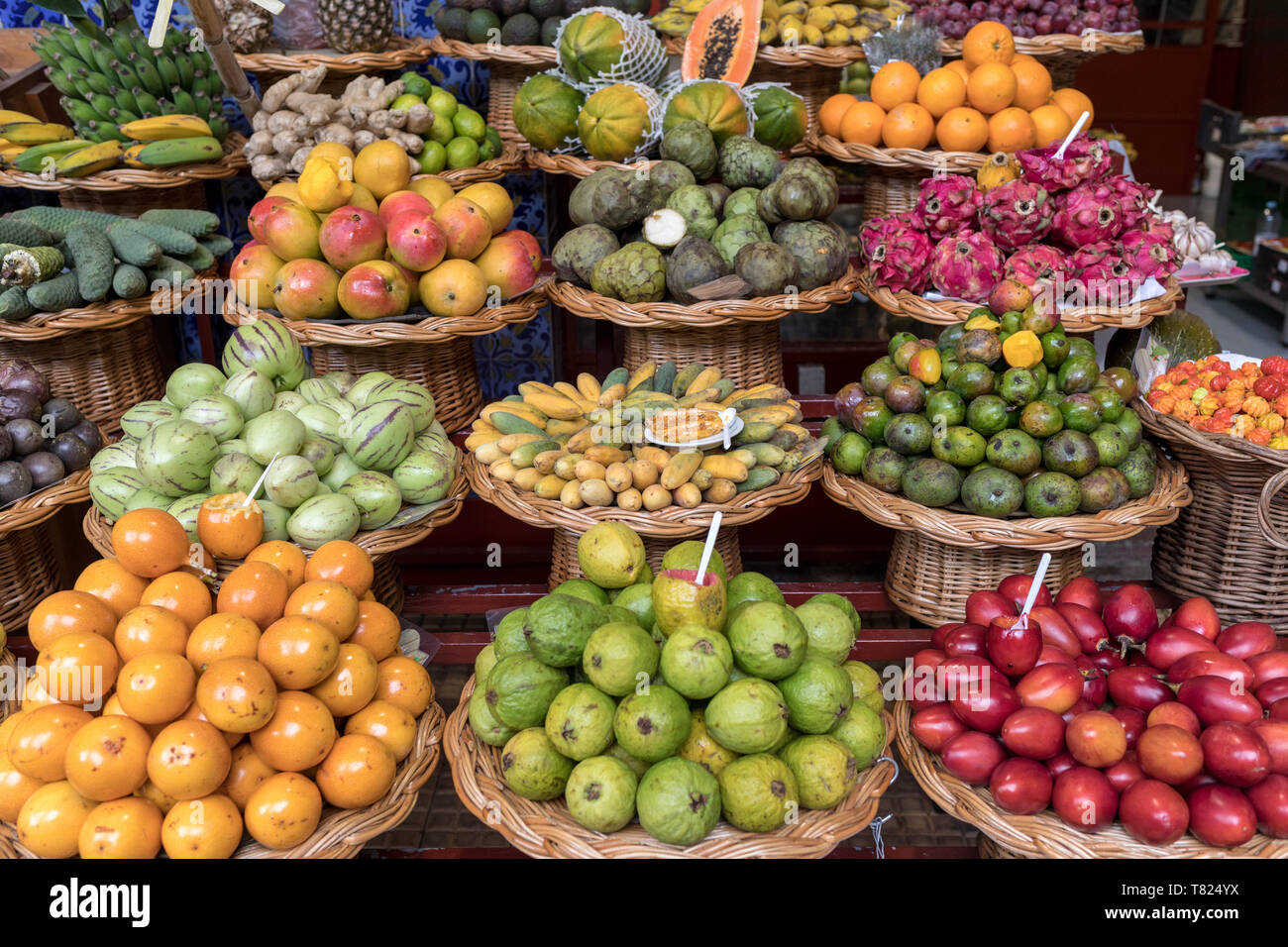 Fresh exotic fruits in Mercado Dos Lavradores. Funchal, Madeira