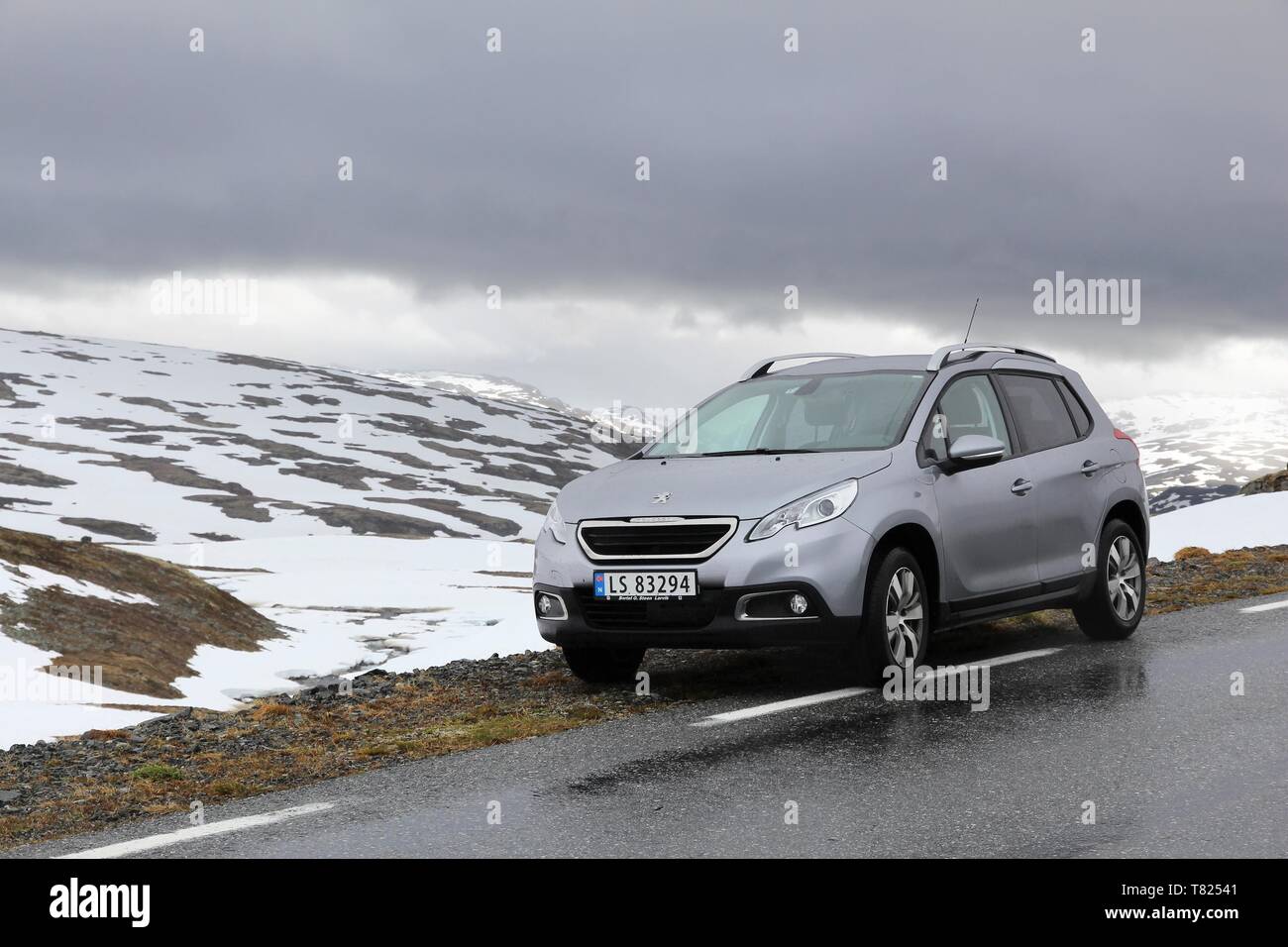 SOGN OG FJORDANE, NORWAY - JULY 18, 2015: Crossover hatchback-SUV Peugeot 2008 parked in Norway. Peugeot manufactures more than 1.7 million vehicles a Stock Photo