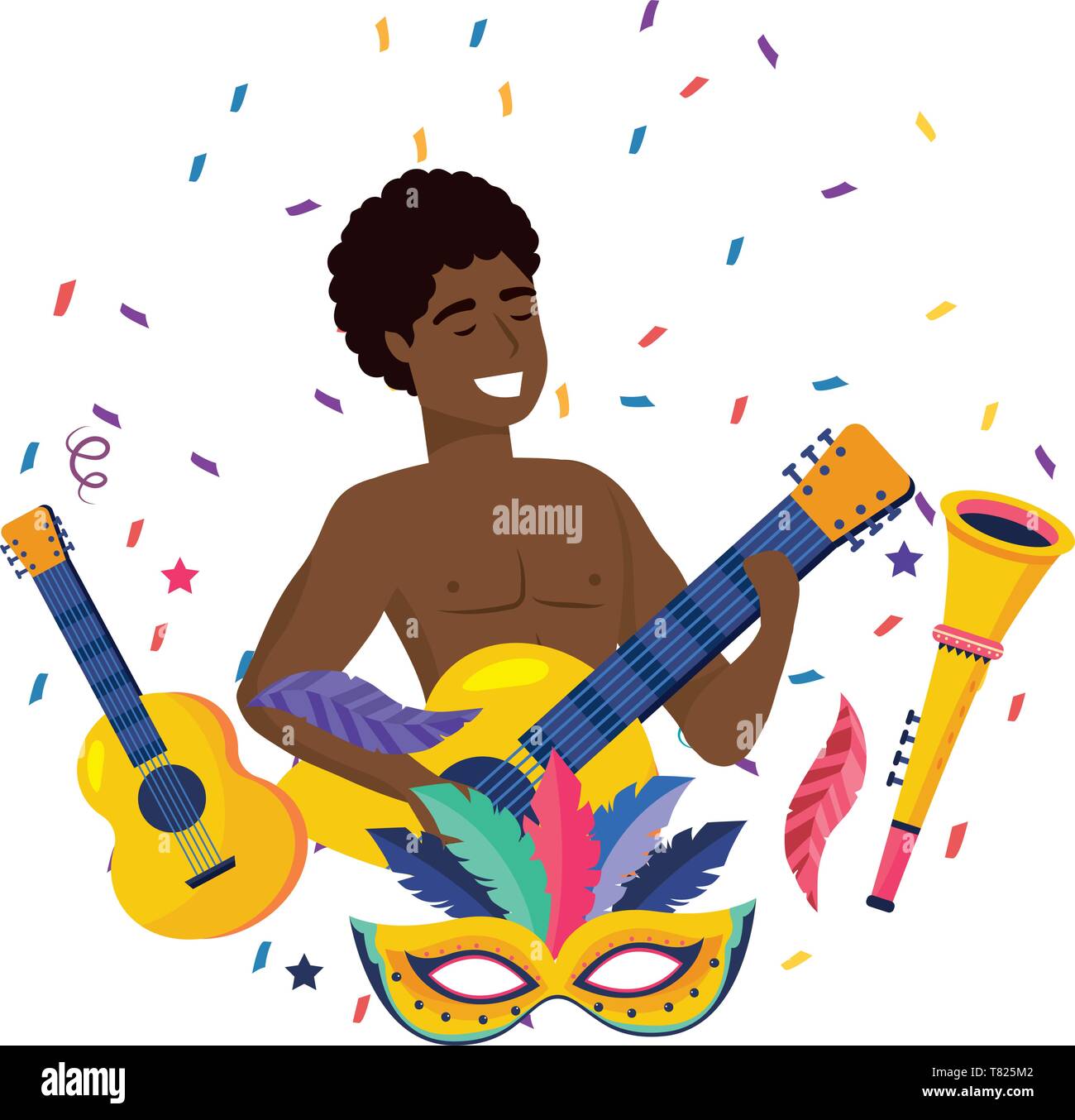 afro man celebrating with guitar, mask, and trumpet brazil carnival vector  illustration graphic design Stock Vector Image & Art - Alamy
